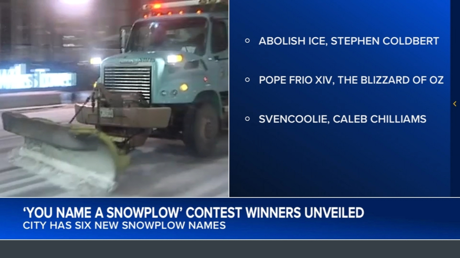 'Abolish ICE' among 6 winners of Chicago snowplow naming contest