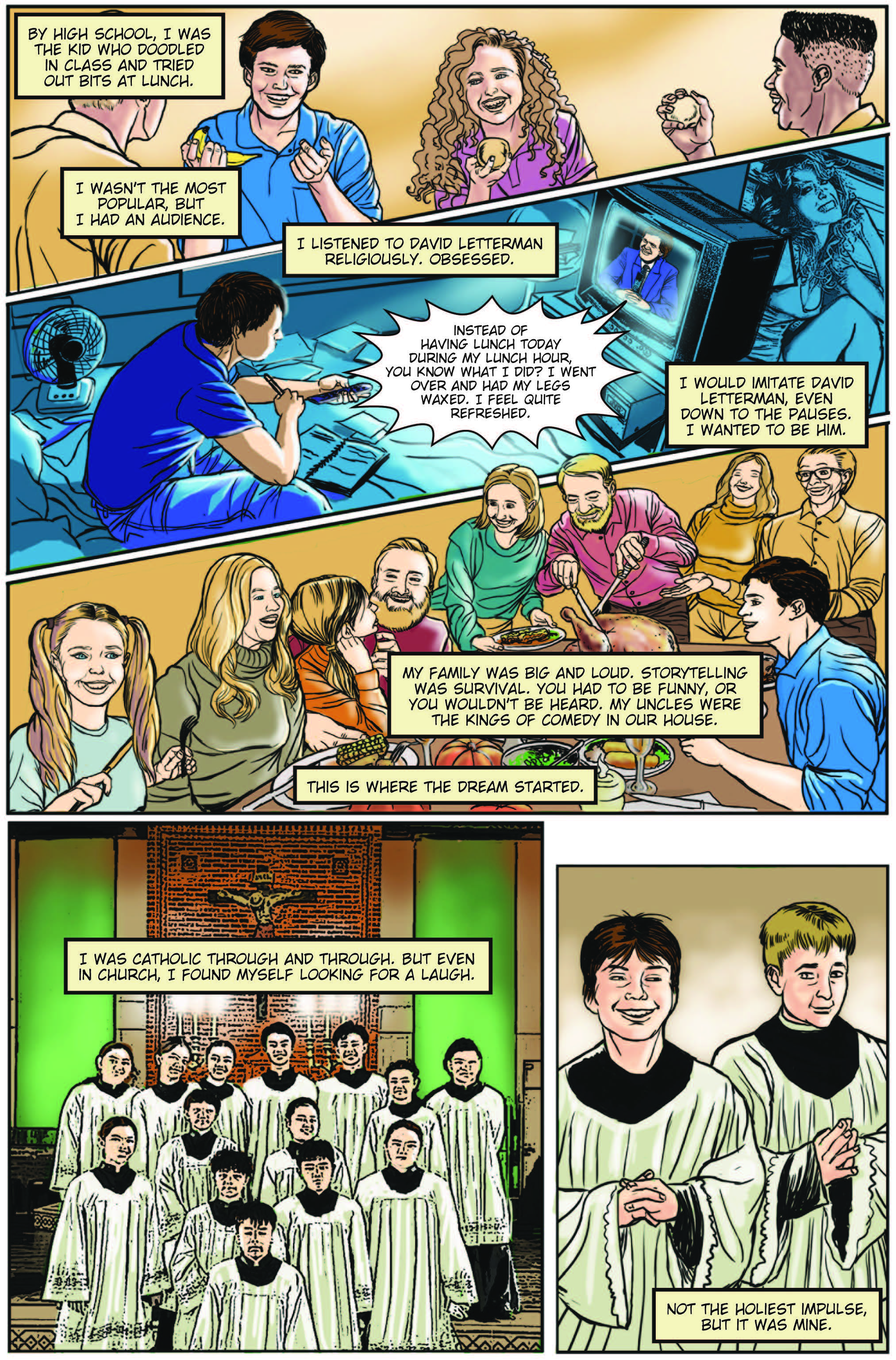 Page from "Fame: Jimmy Kimmel," Written by Michael Frizzell and drawn by Elmo Rocco.