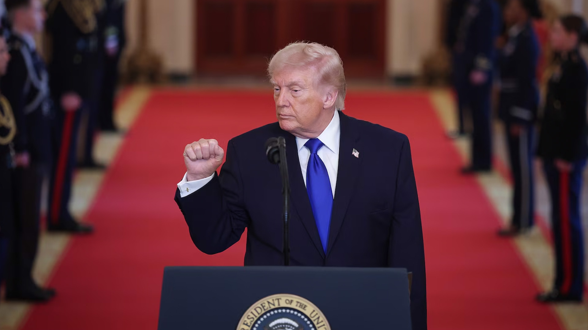 President Donald Trump speaks during the 'Angel Families Remembrance Ceremony' at the White House in Washington, February 23, 2026.