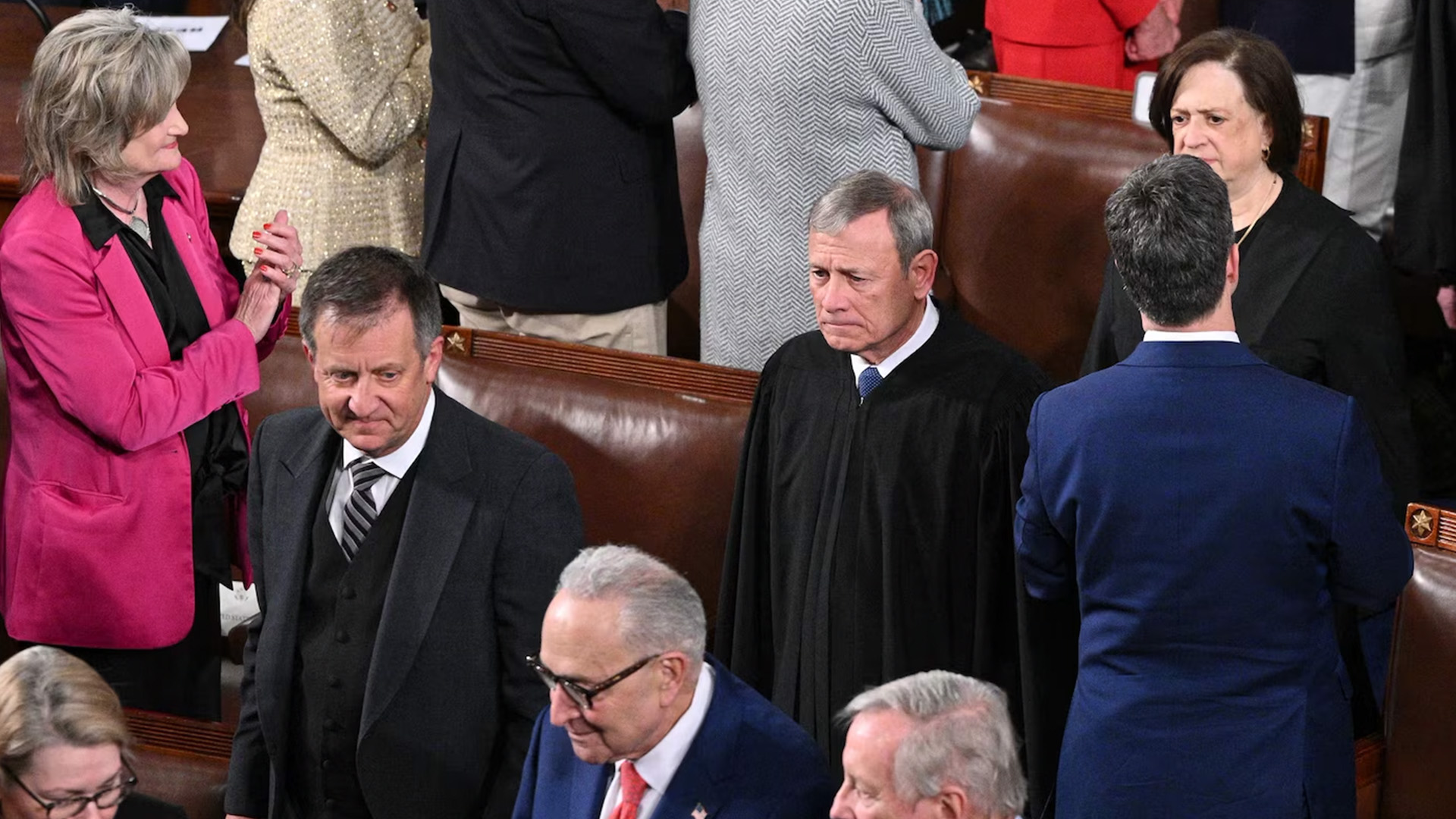 Supreme Court Chief Justice John Roberts and Supreme Court Justice Elena Kagan arrive for the State of the Union address in Washington, D.C., on Feb. 24, 2026.