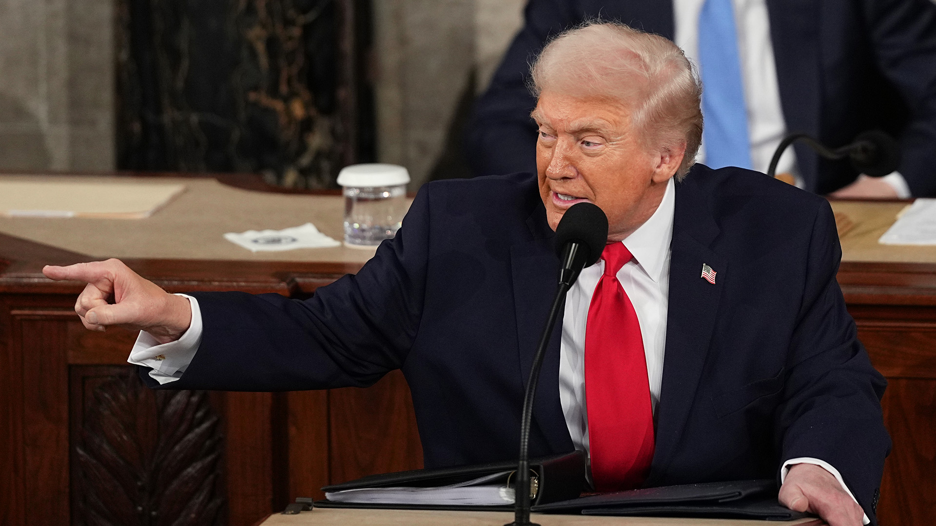 President Donald Trump delivers the State of the Union address to a joint session of Congress in the House chamber at the U.S. Capitol in Washington, Tuesday, Feb. 24, 2026.