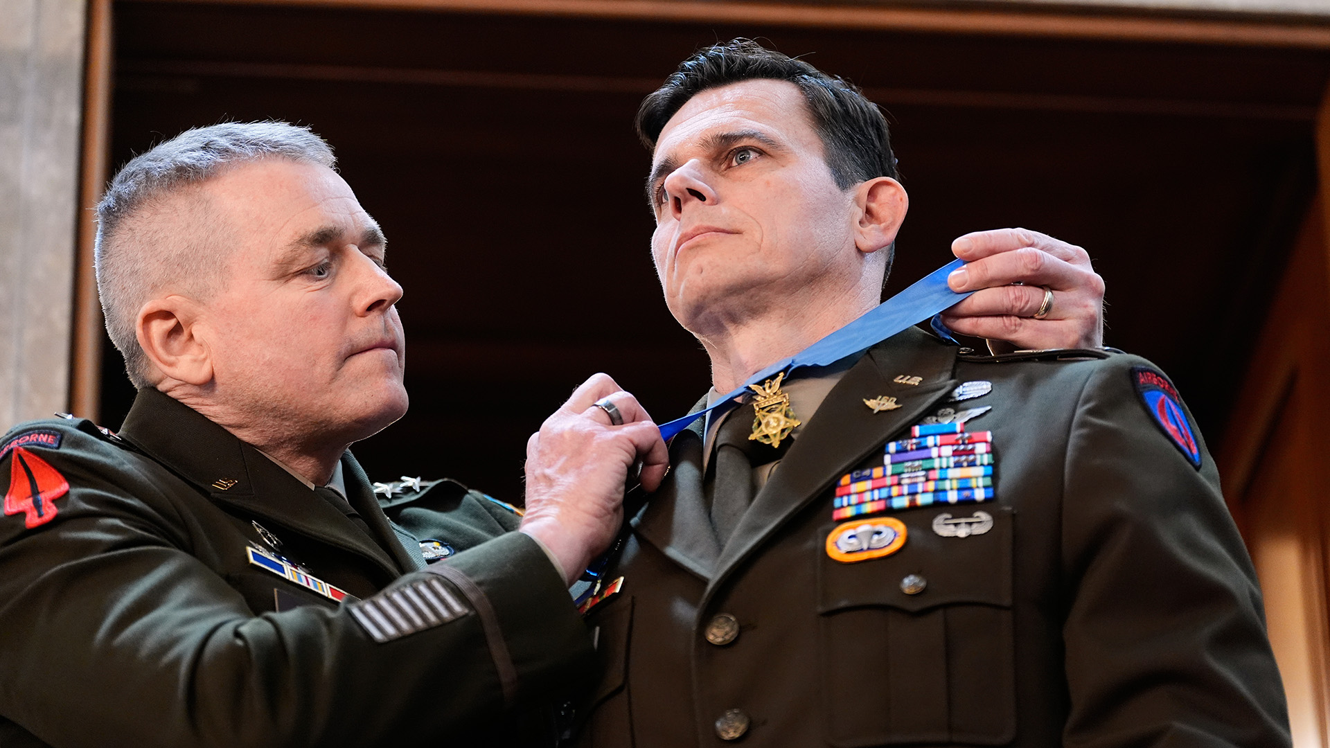 U.S. Army Chief Warrant Officer Eric Slover receives a Medal of Honor during President Donald Trump's State of the Union address in Washington, Tuesday, Feb. 24, 2026.