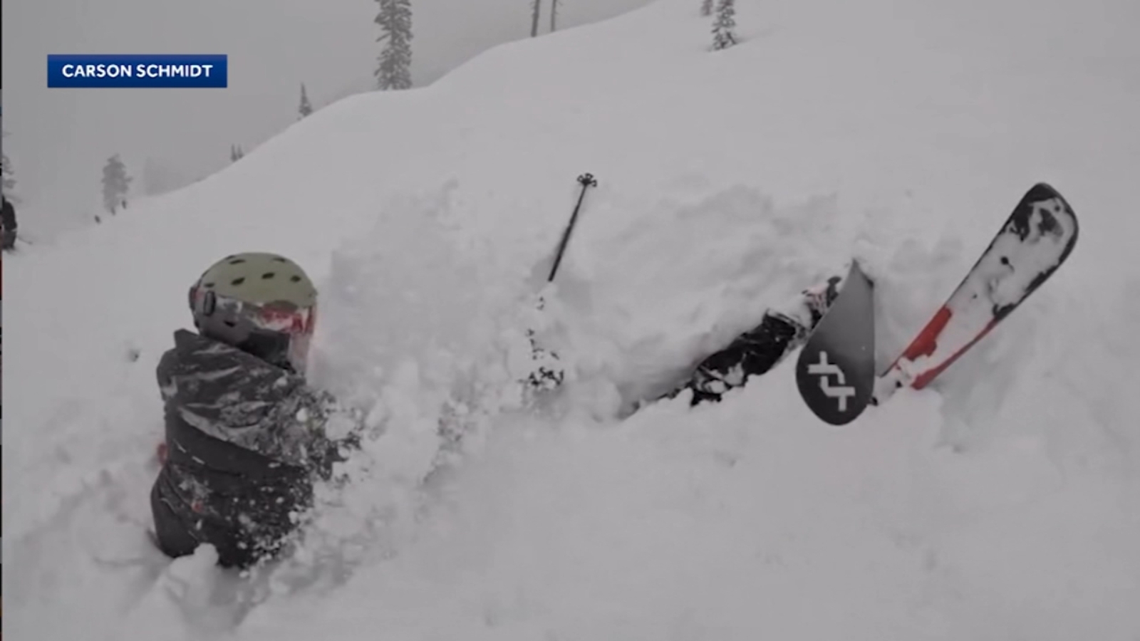 Friends rescue man buried in snow while skiing at Palisades Tahoe, video shows