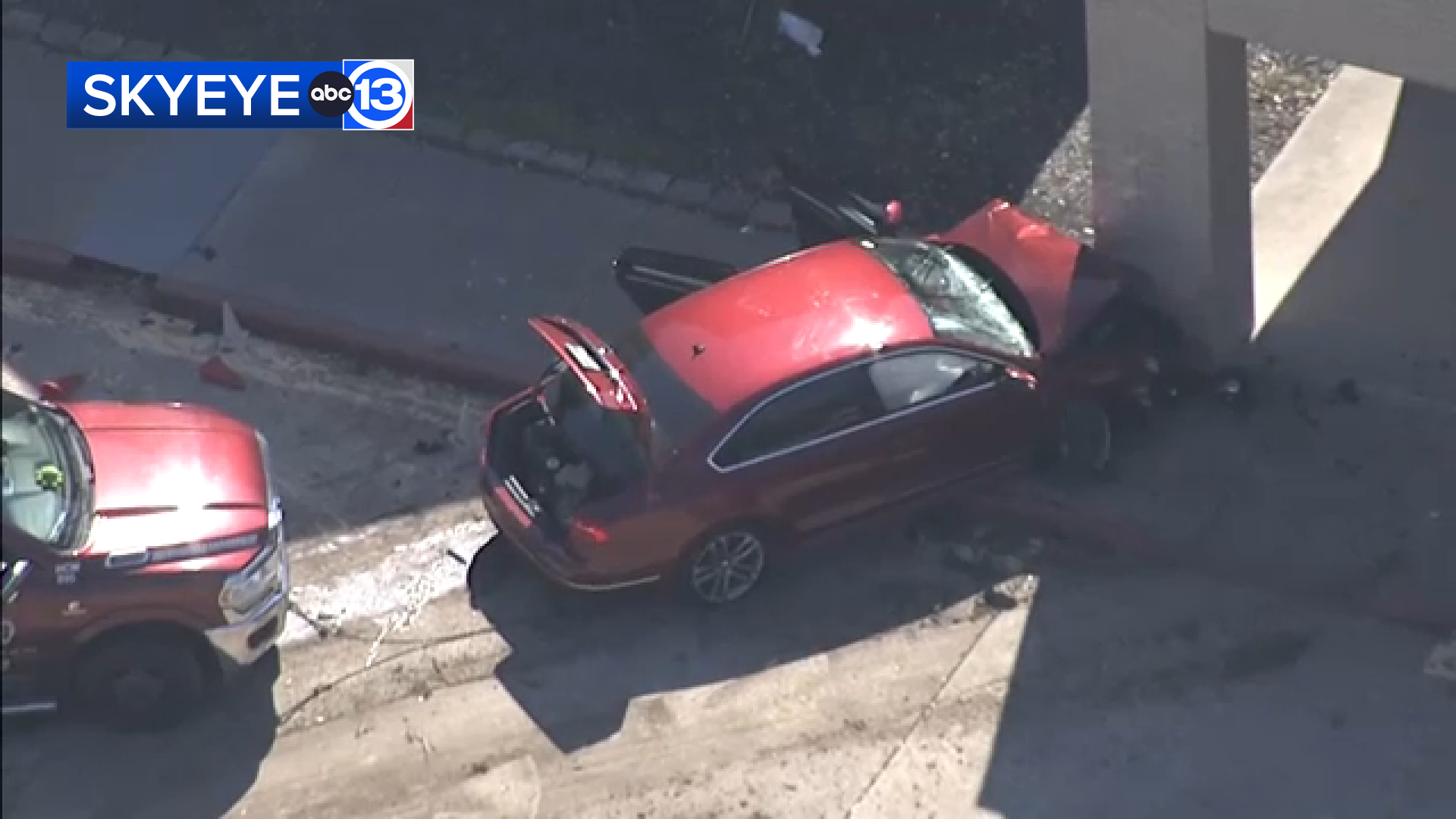 SkyEye was over the scene of a crash in which a vehicle struck a former Aldine ISD school.