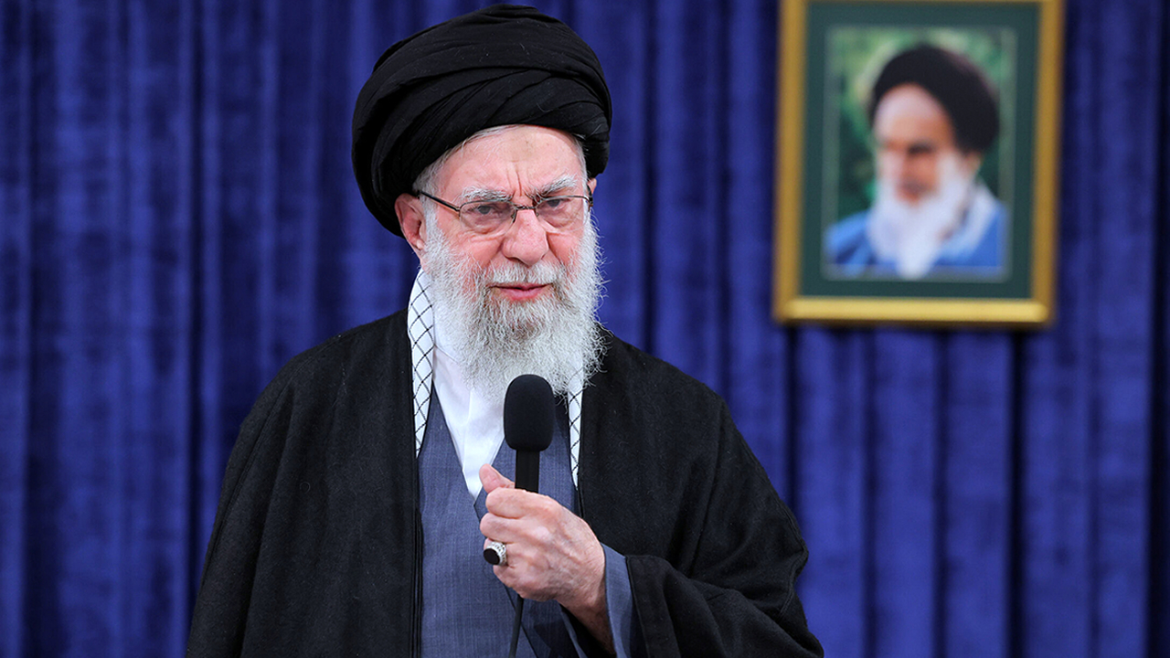 In this Monday, Feb. 9, 2026, photo by the official website of the office of Iranian leader, Supreme Leader Ayatollah Ali Khamenei addresses the nation in a televised speech.