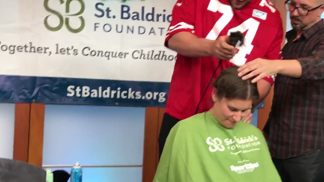 Stanford researchers shave heads for childhood cancer research