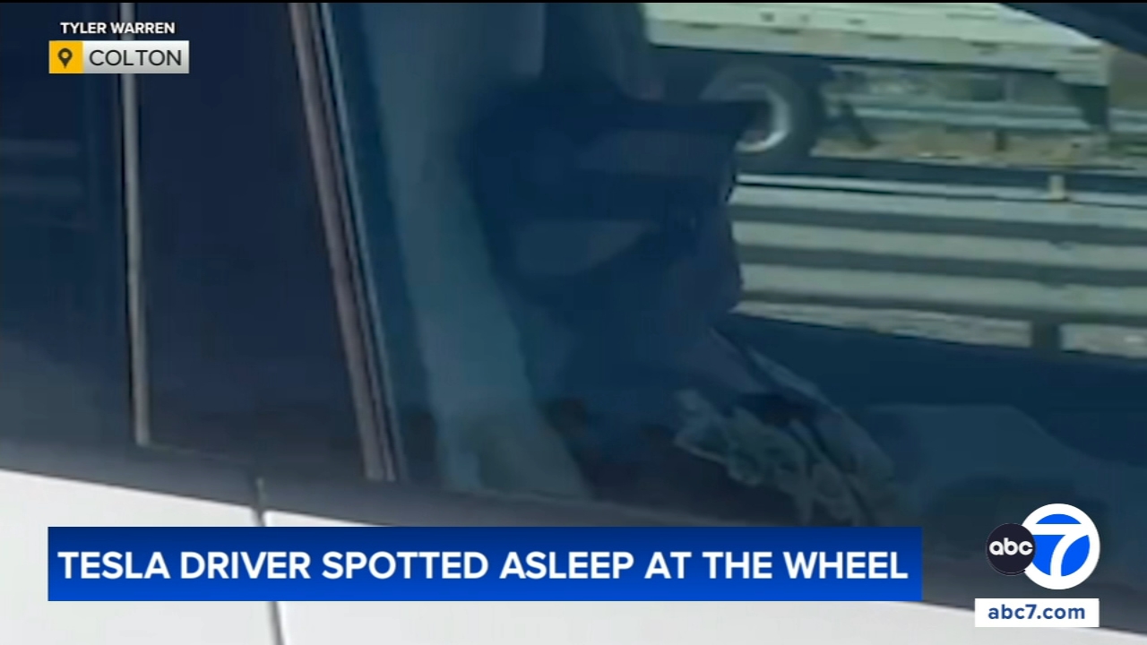 Tesla driver caught on video sleeping behind the wheel on the 10 Fwy in Colton