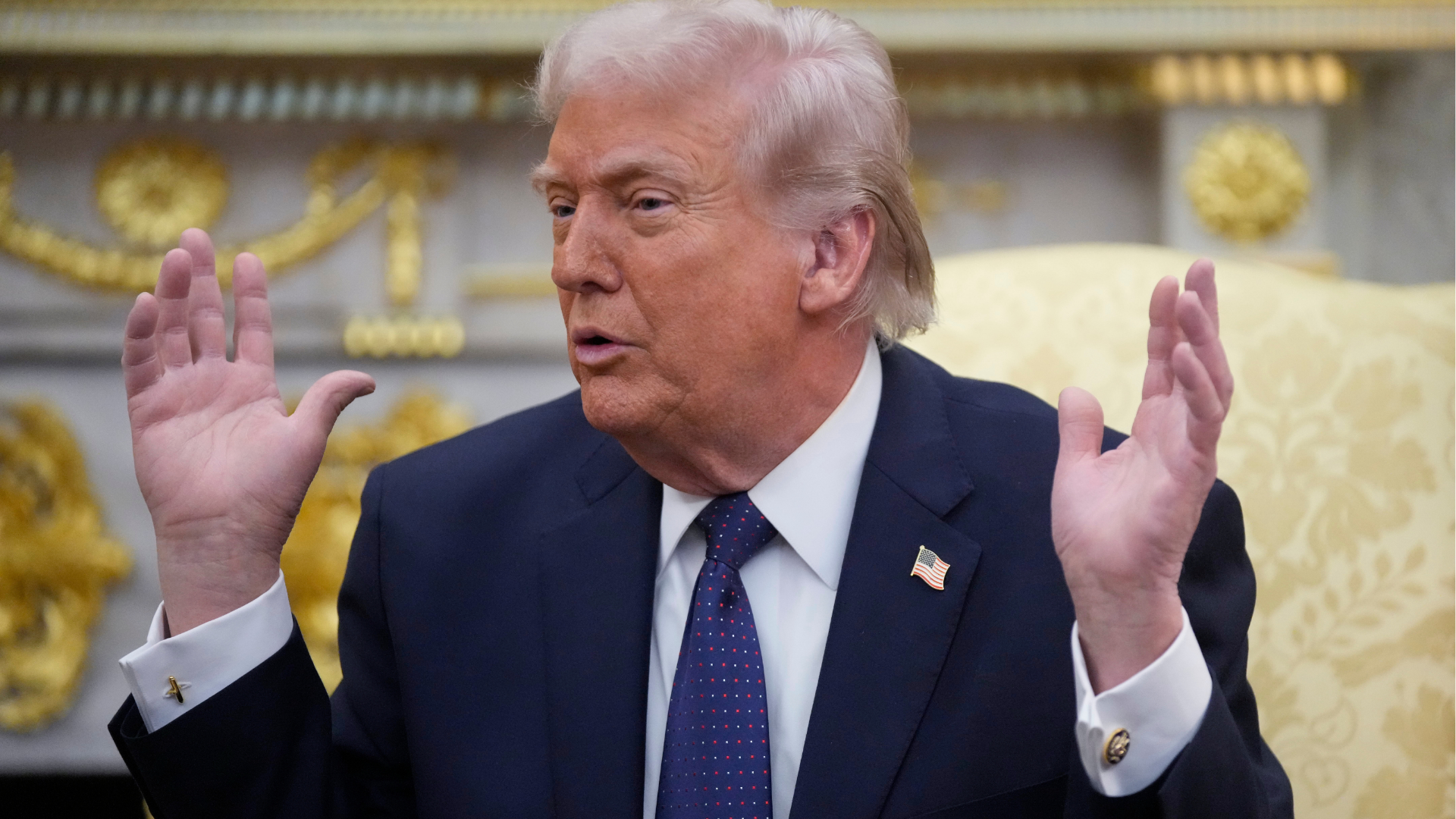 President Donald Trump speaks during a meeting with German Chancellor Friedrich Merz in the Oval Office at the White House, Tuesday, March 3, 2026, in Washington.