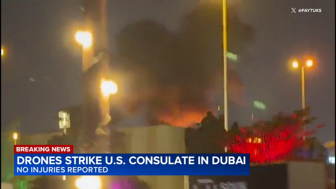 Drones from Iran hit near US. Consulate in Dubai, sparking fire