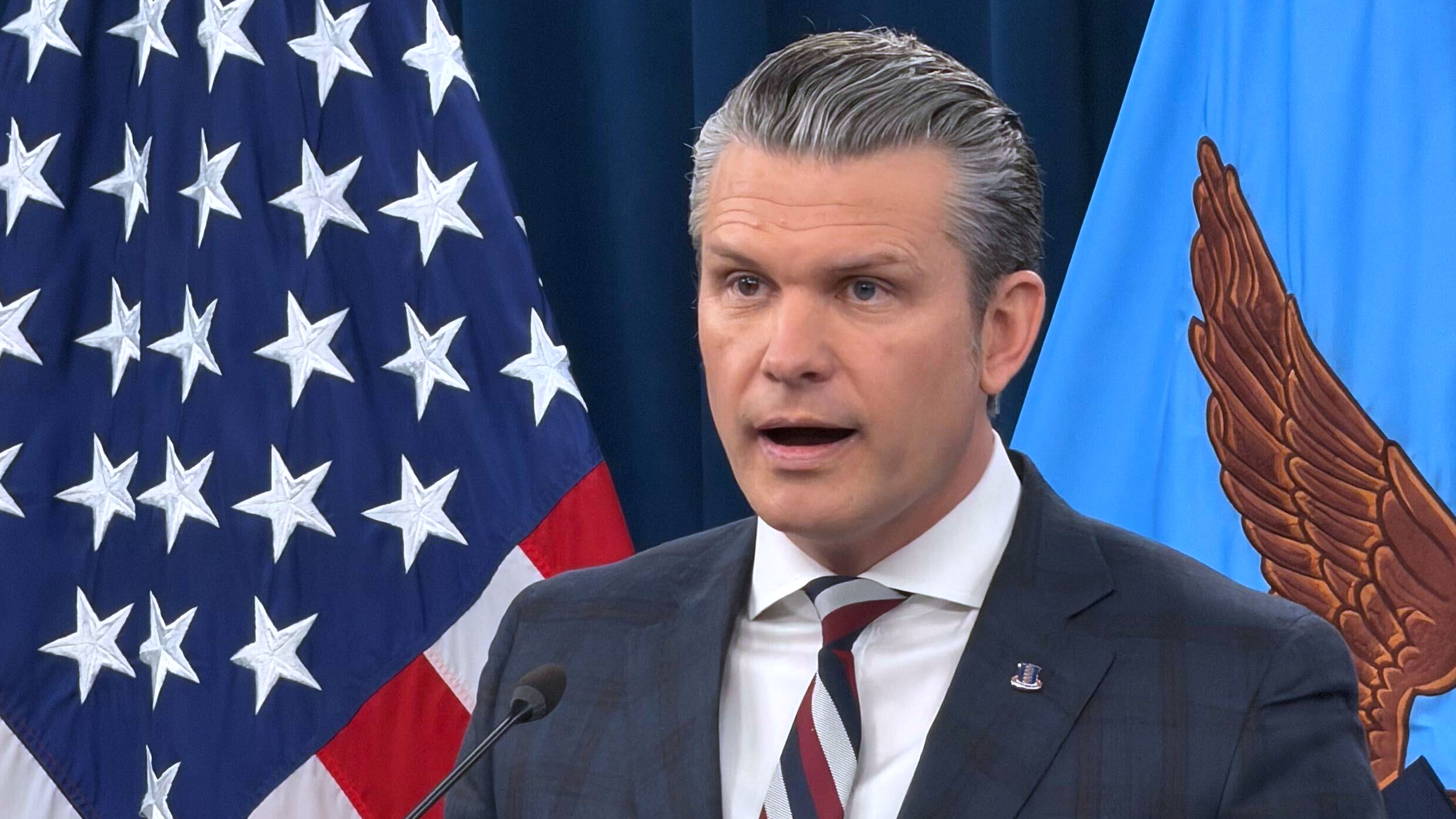 Defense Secretary Pete Hegseth speaks during a press briefing at the Pentagon, Wednesday, March 4, 2026, in Washington.