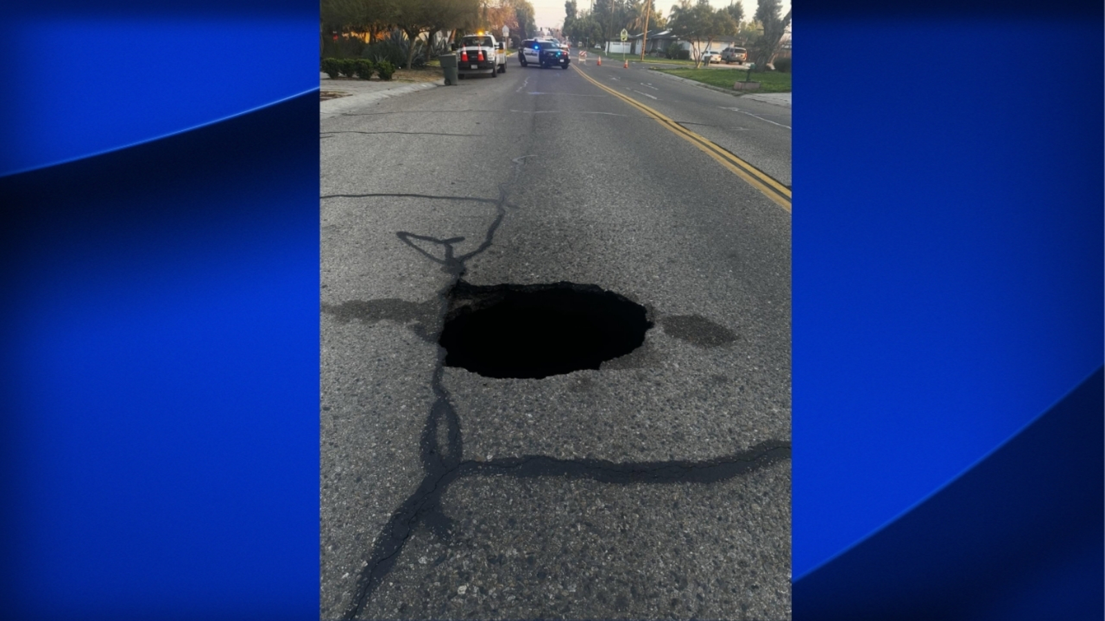 Large sinkhole forcing road closure in Visalia