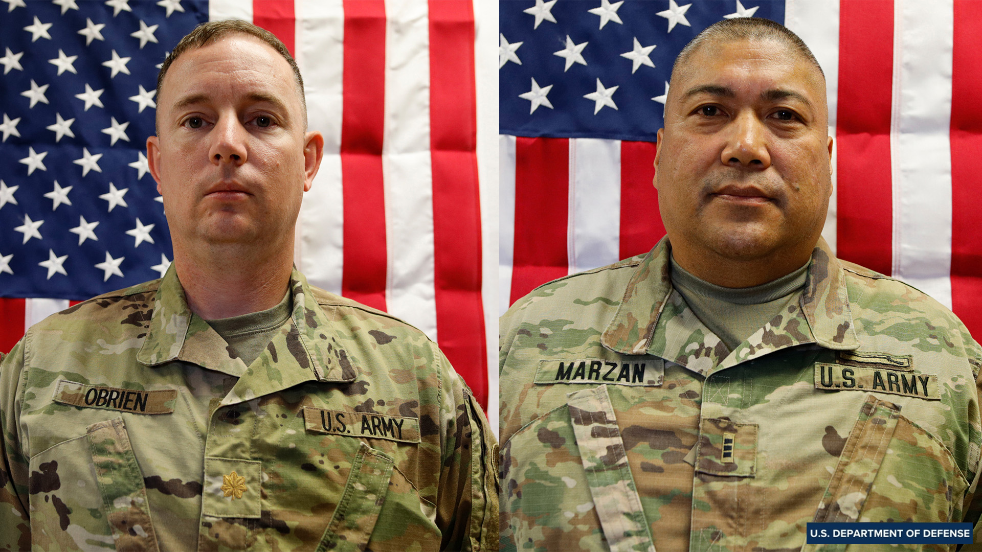 The Pentagon has identified two soldiers killed in Kuwait as Maj. Jeffrey R. O'Brien, 45, of Indianola, Iowa, and Chief Warrant Officer 3 Robert Marzan, 54, of Sacramento, Calif.