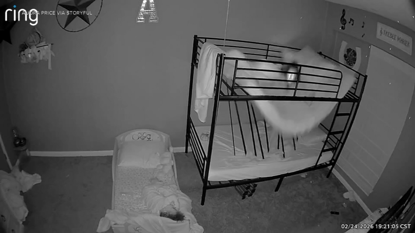 Caught on camera: Terrifying moment top bunk gives way as child sleeps on bottom bed