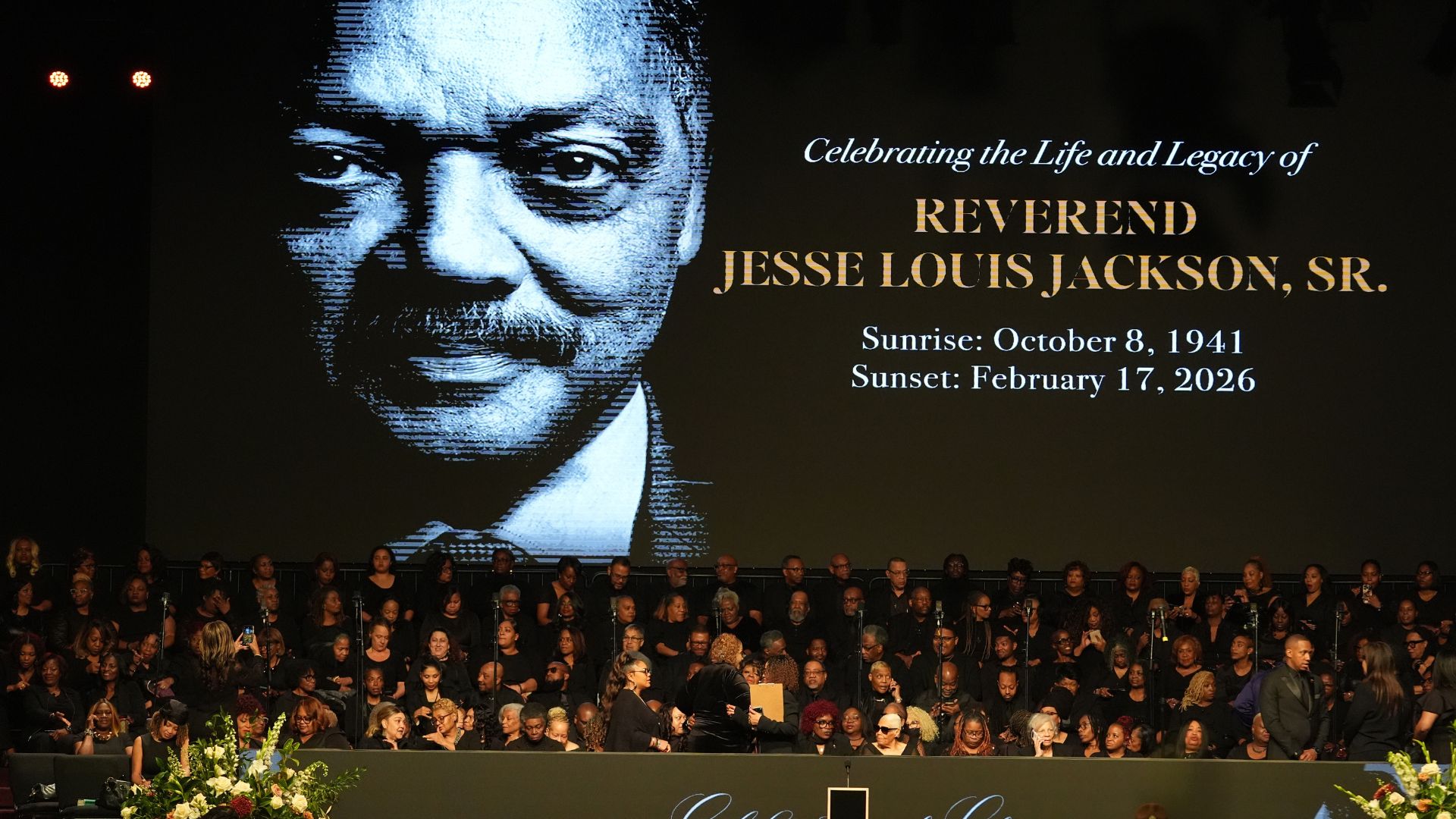 People gather before the Public Homegoing Service for Reverend Jesse Jackson at the House of Hope in Chicago, Friday, March 6, 2026.