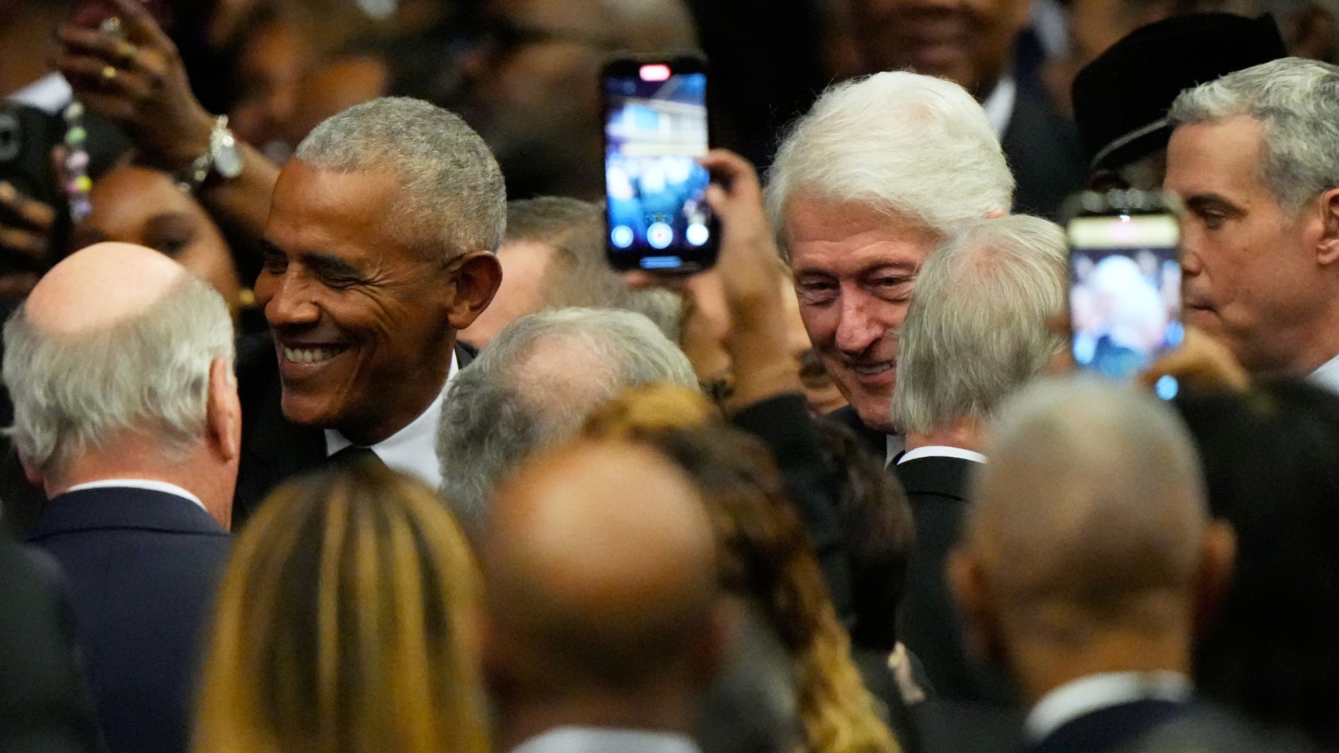 Former President Barack Obama and former President Bill Clinton arrive for Public Homegoing Service for the Rev. Jesse Jackson at the House of Hope in Chicago.