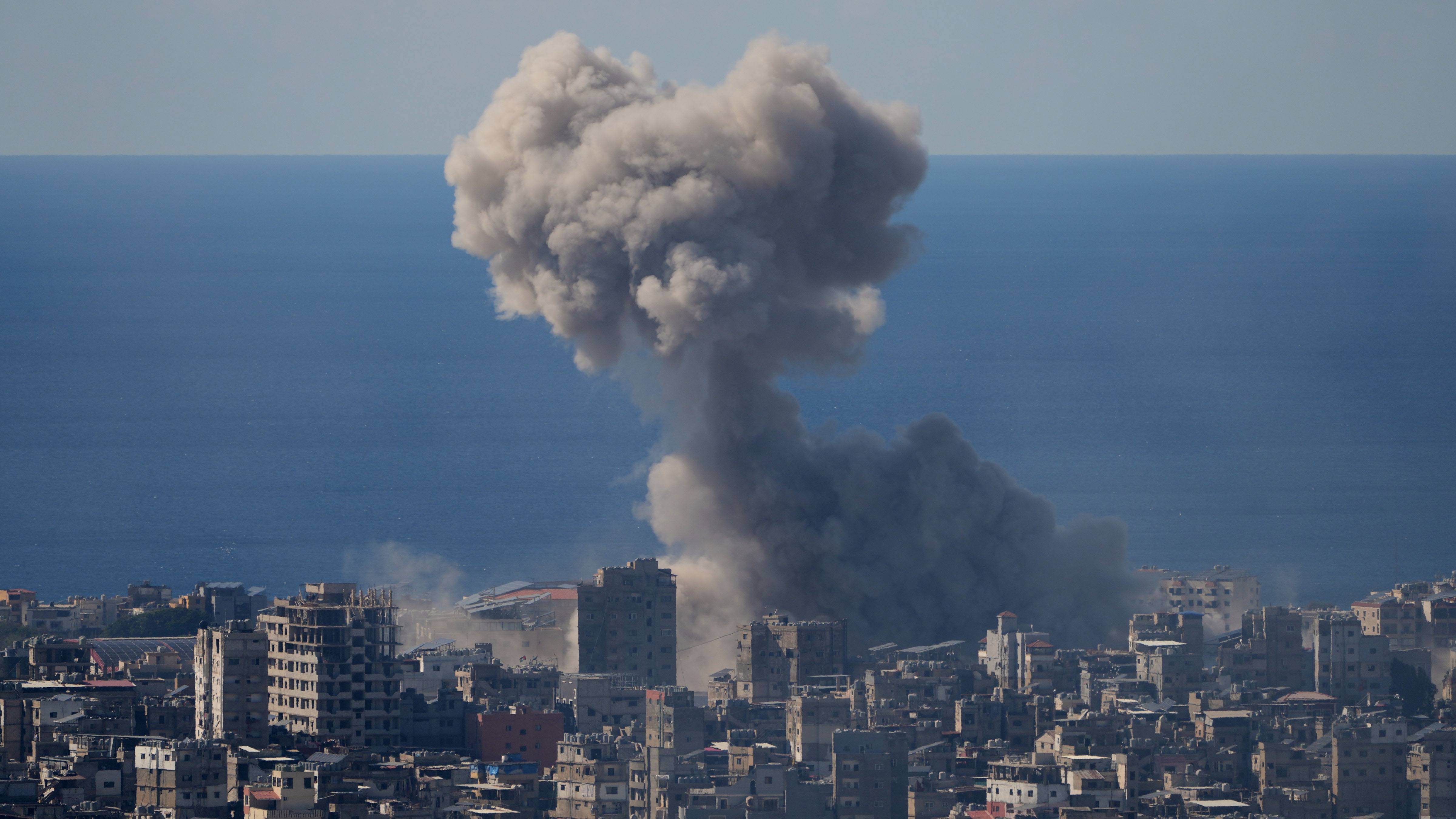Smoke rise from an Israeli airstrike in Dahiyeh, Beirut's southern suburbs, Monday, March 9, 2026. 