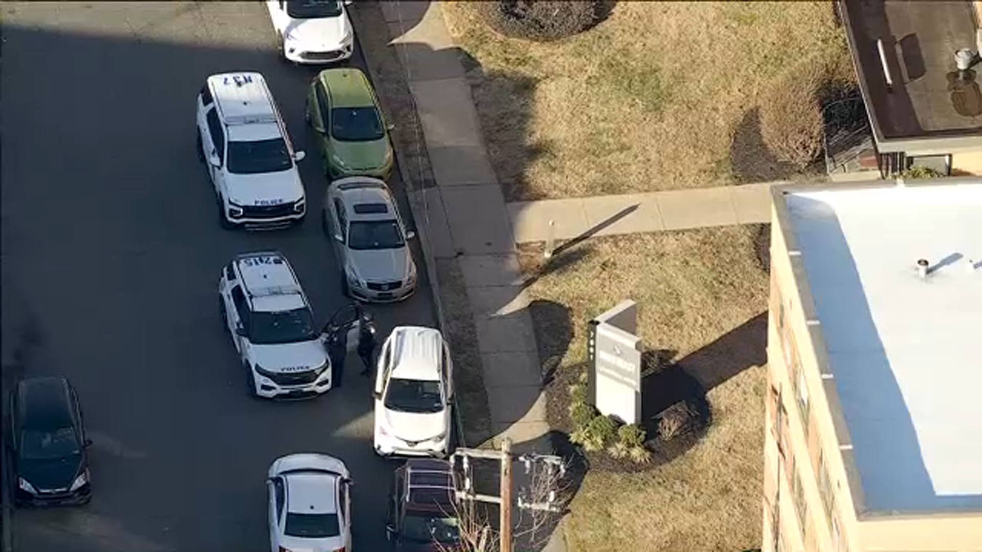 IMAGE: Chopper 6 was overhead after a woman was shot on the 7000 block of Langdon Street on Monday.