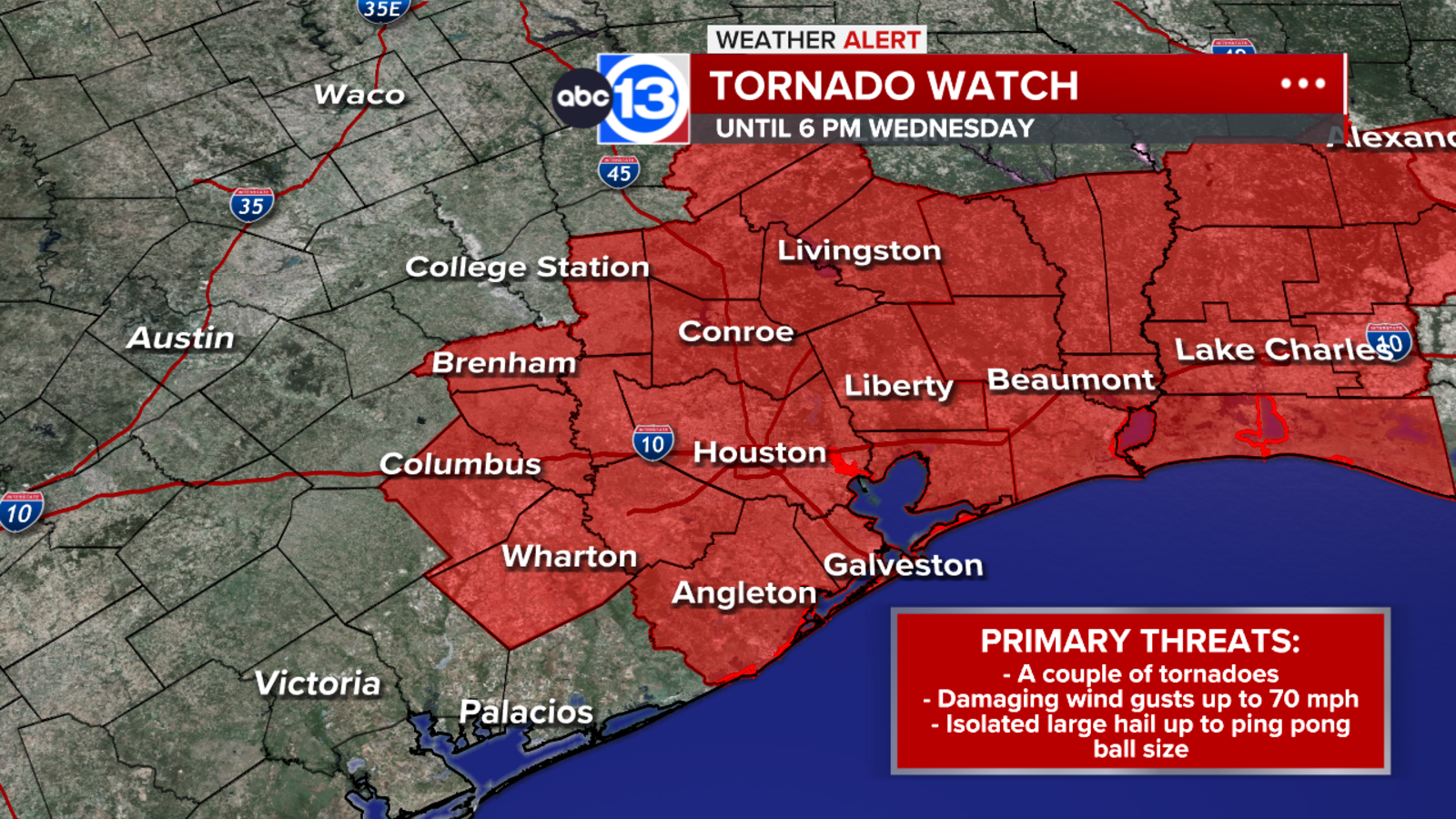 Tornado Watch in effect for Southeast Texas until 6 p.m., NWS reports ...