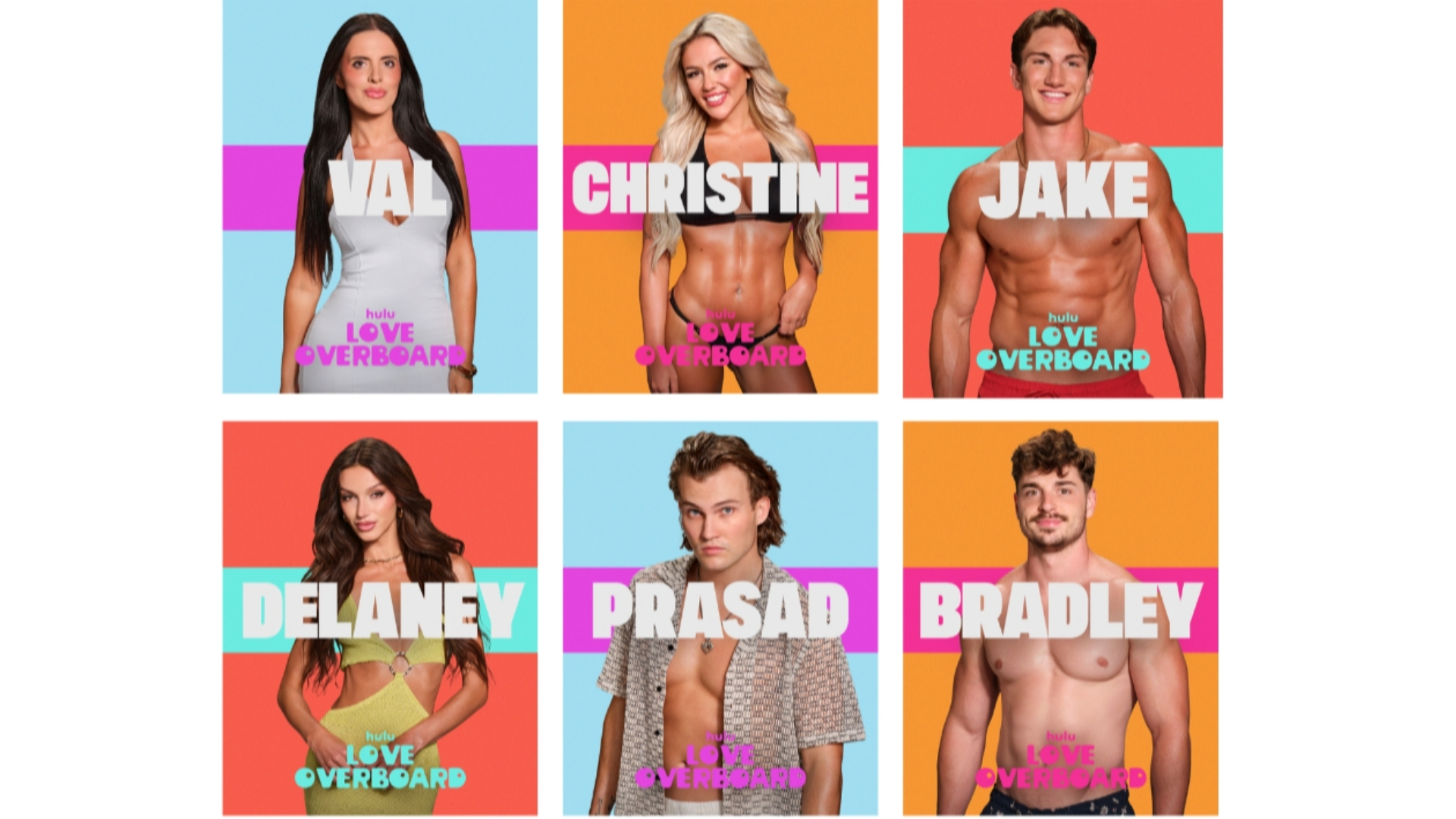 L-R: Val, Christine, Jake, Delaney, Prasad and Bradley from "Love Overboard"