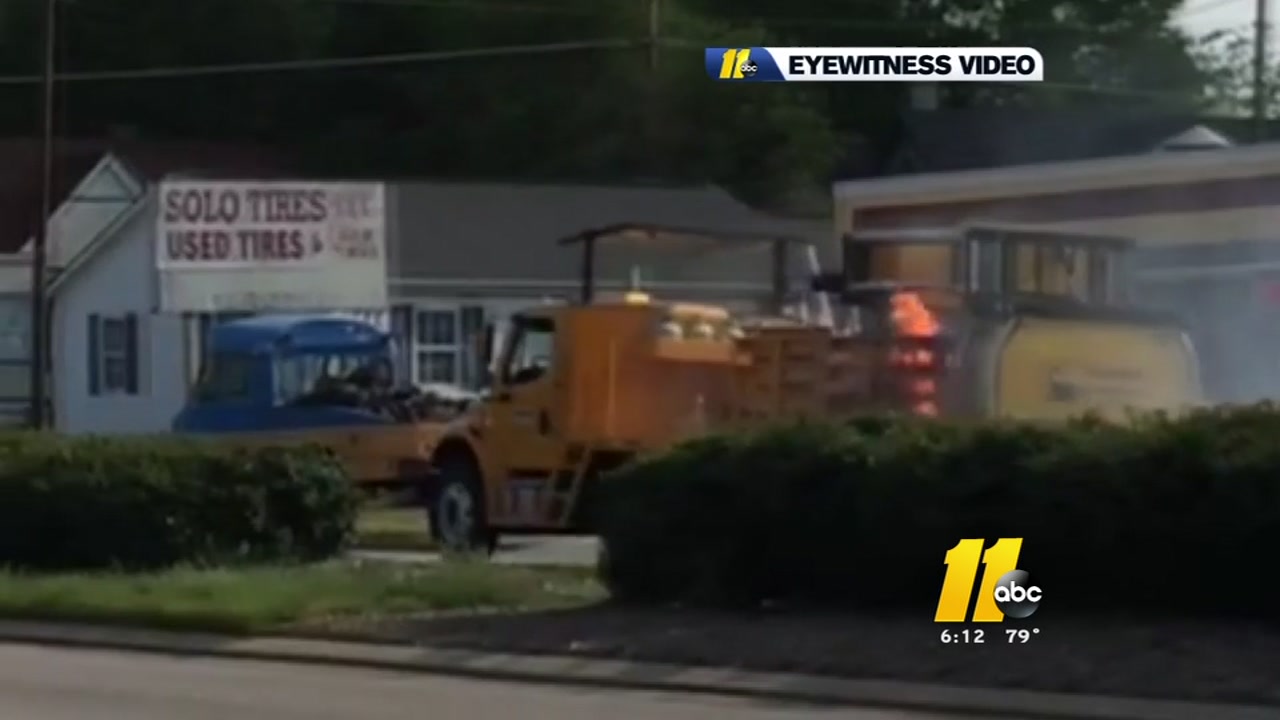 Truck catches fire at Raleigh gas station