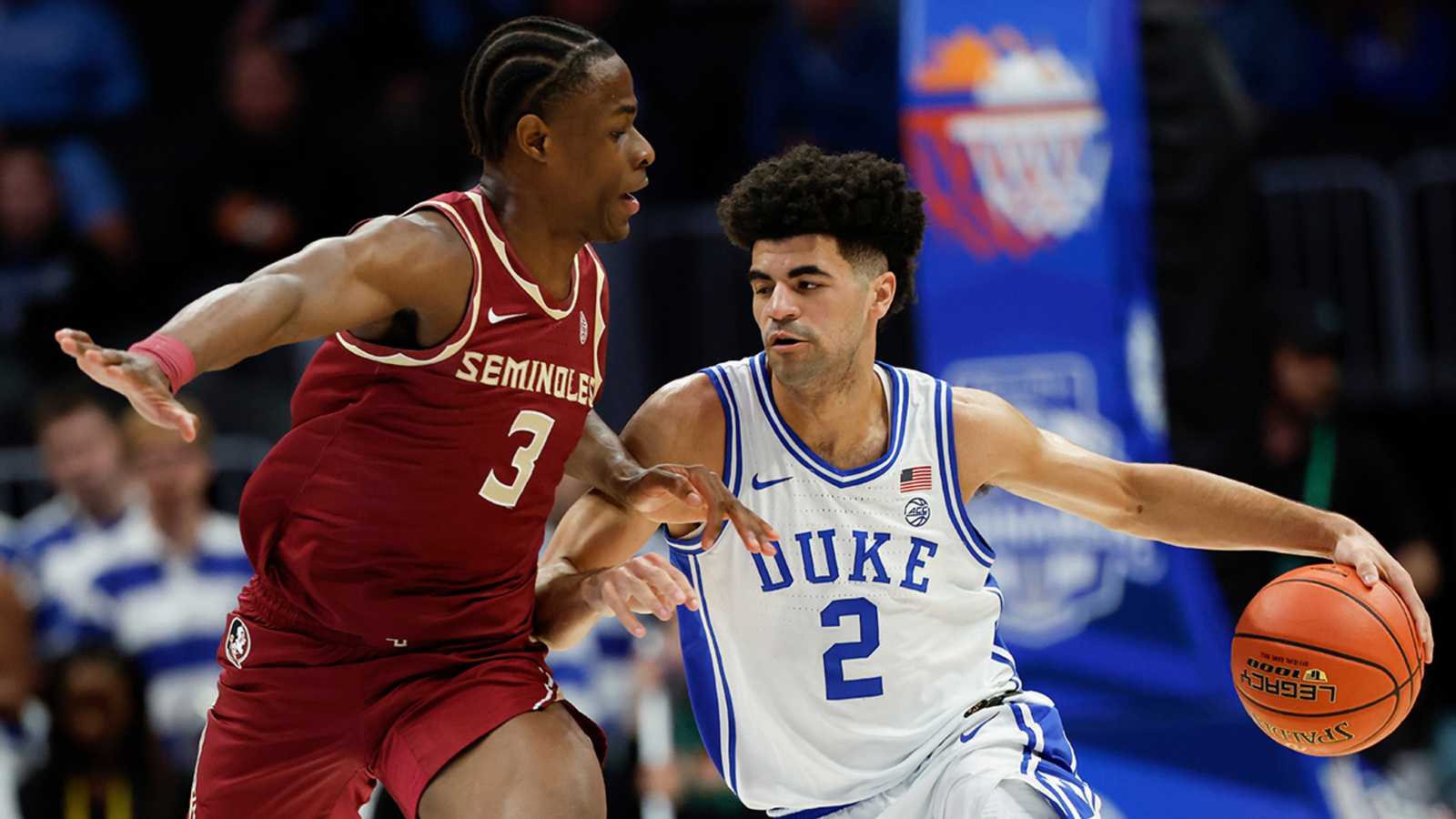 Duke players celebrating a basket against Florida State
