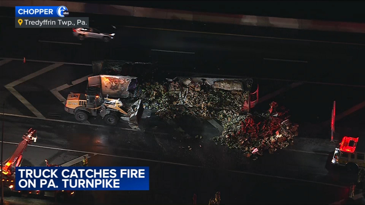 Truck hauling fruits and vegetables catches fire on Pa. Turnpike