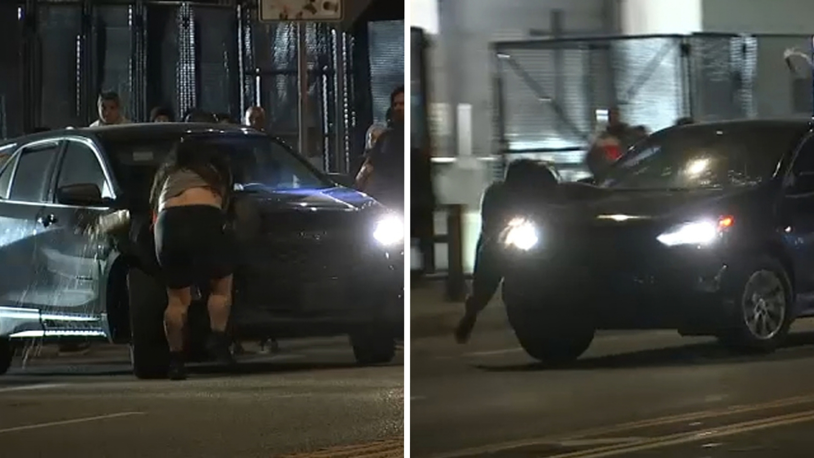 Protester seen getting pushed by moving SUV during anti-ICE demonstration in downtown LA Protester seen getting pushed by moving SUV during anti-ICE demonstration in downtown LA