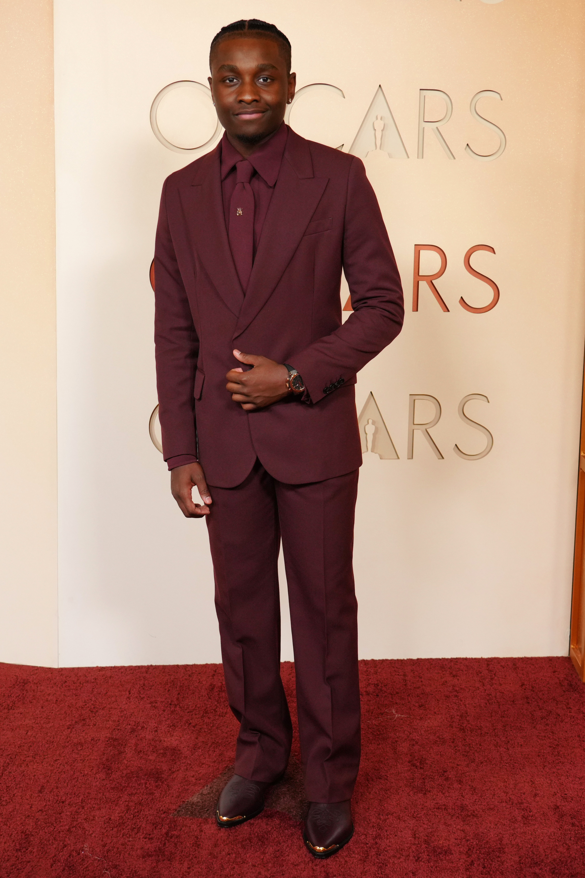 Miles Caton arrives at the Oscars on Sunday, March 15, 2026, at the Dolby Theatre in Los Angeles.