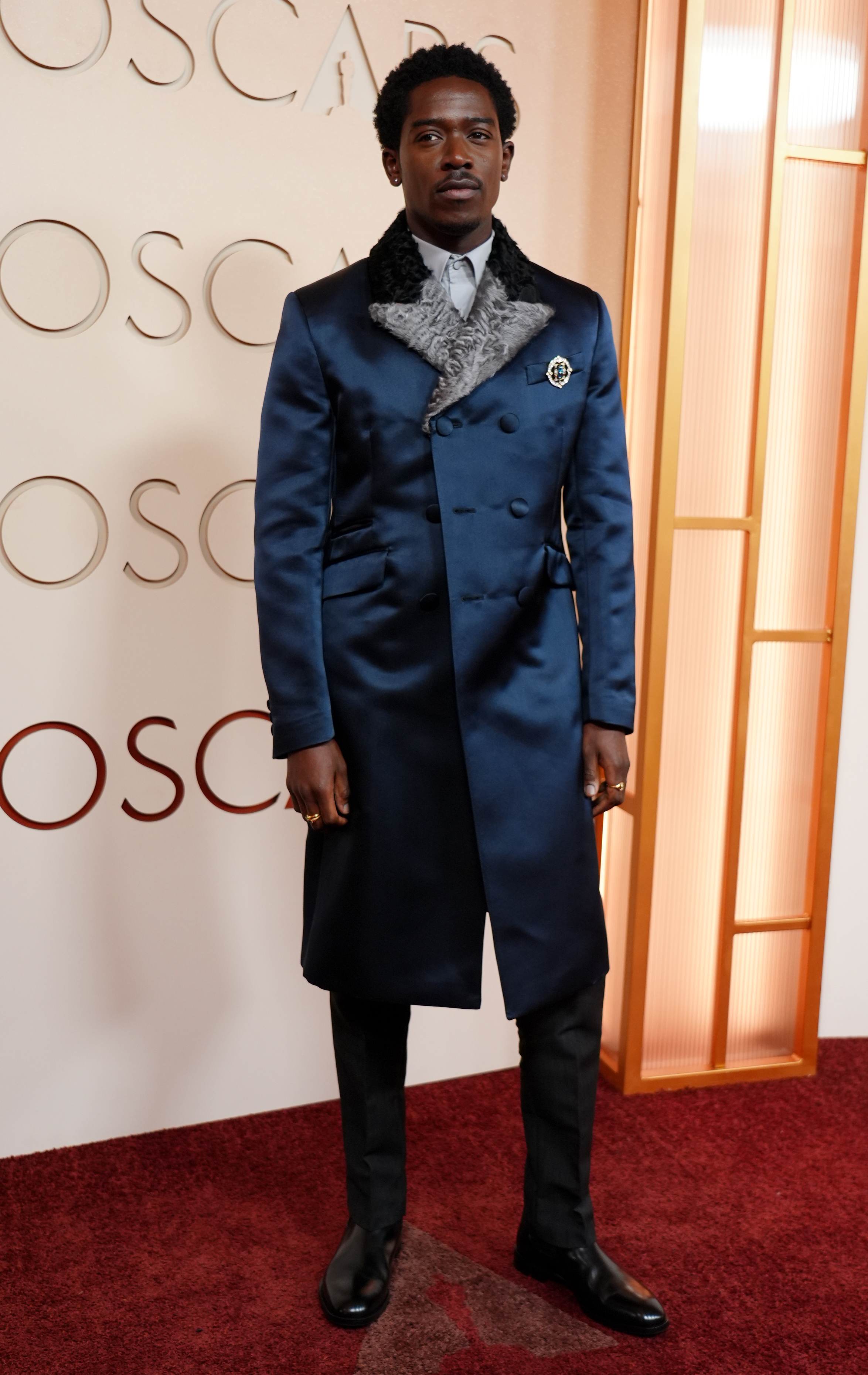 Damson Idris arrives at the Oscars on Sunday, March 15, 2026, at the Dolby Theatre in Los Angeles.