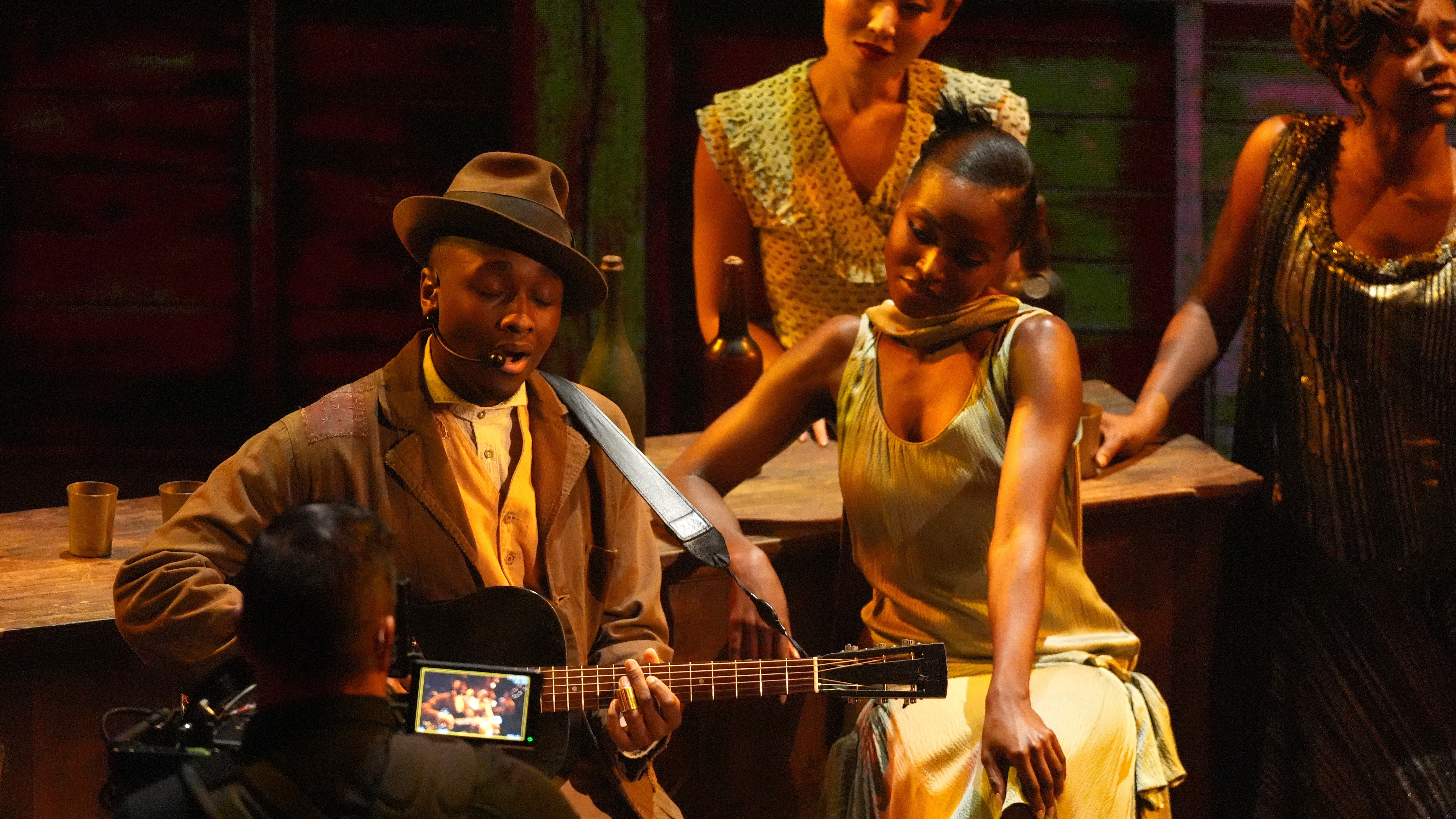 Miles Caton performs 'I Lied to You' from "Sinners" with Jayme Lawson, Li Jun Li, and Wunmi Mosaku during the Oscars on Sunday, March 15, 2026, at the Dolby Theatre in Los Angeles.