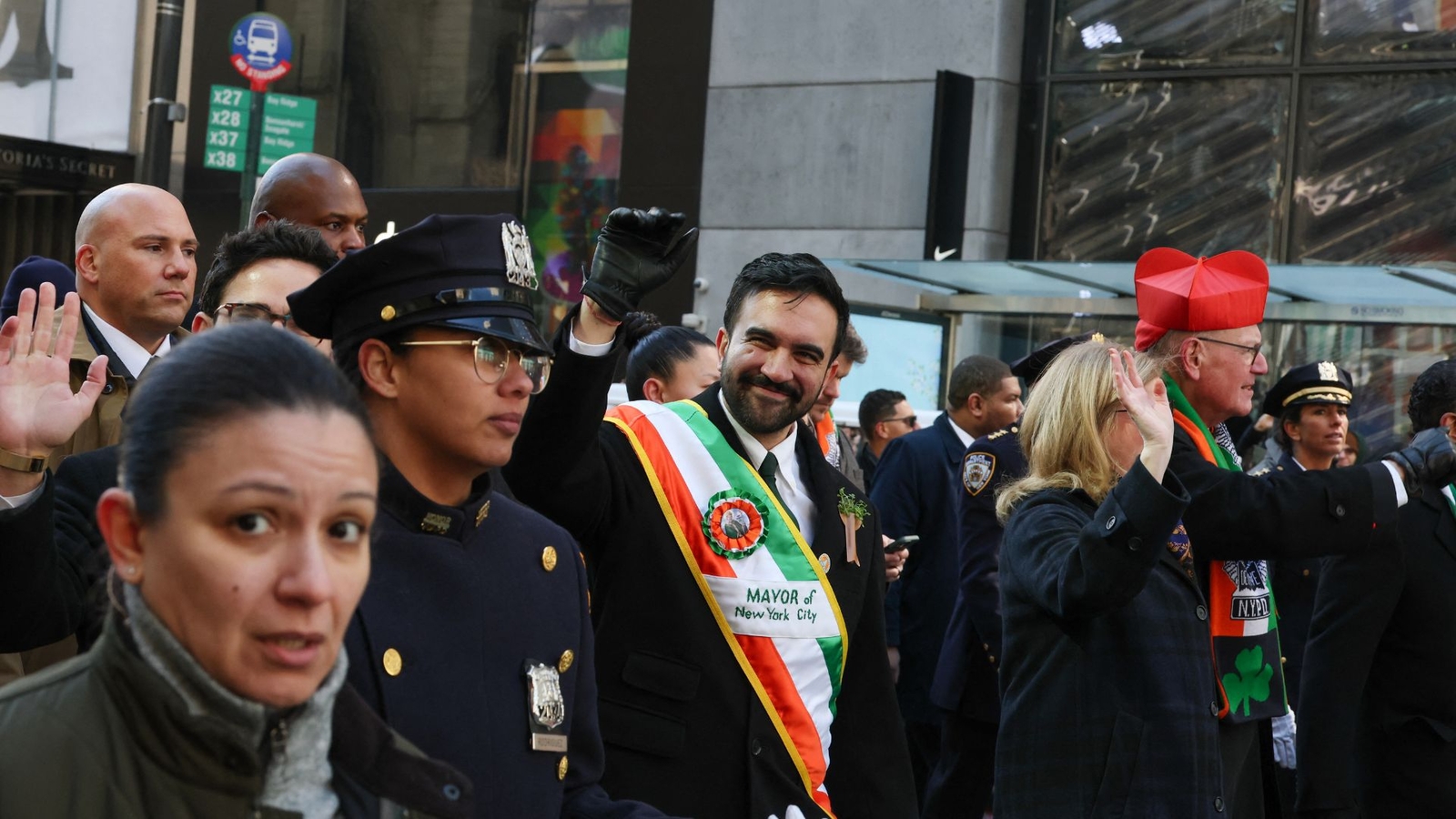 Marching band participating in the St. Patrick’s Day Parade
