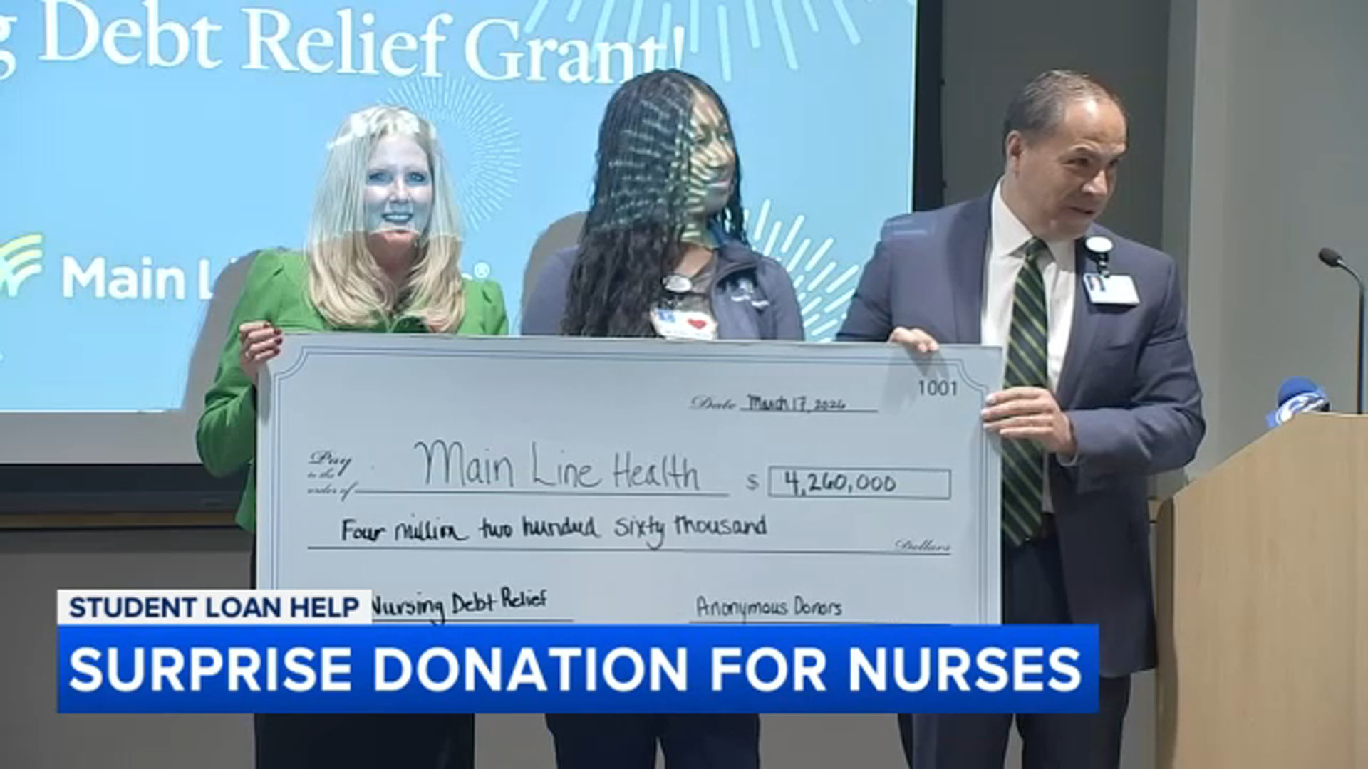 $1 million anonymously donated to nurses at Bryn Mawr Hospital