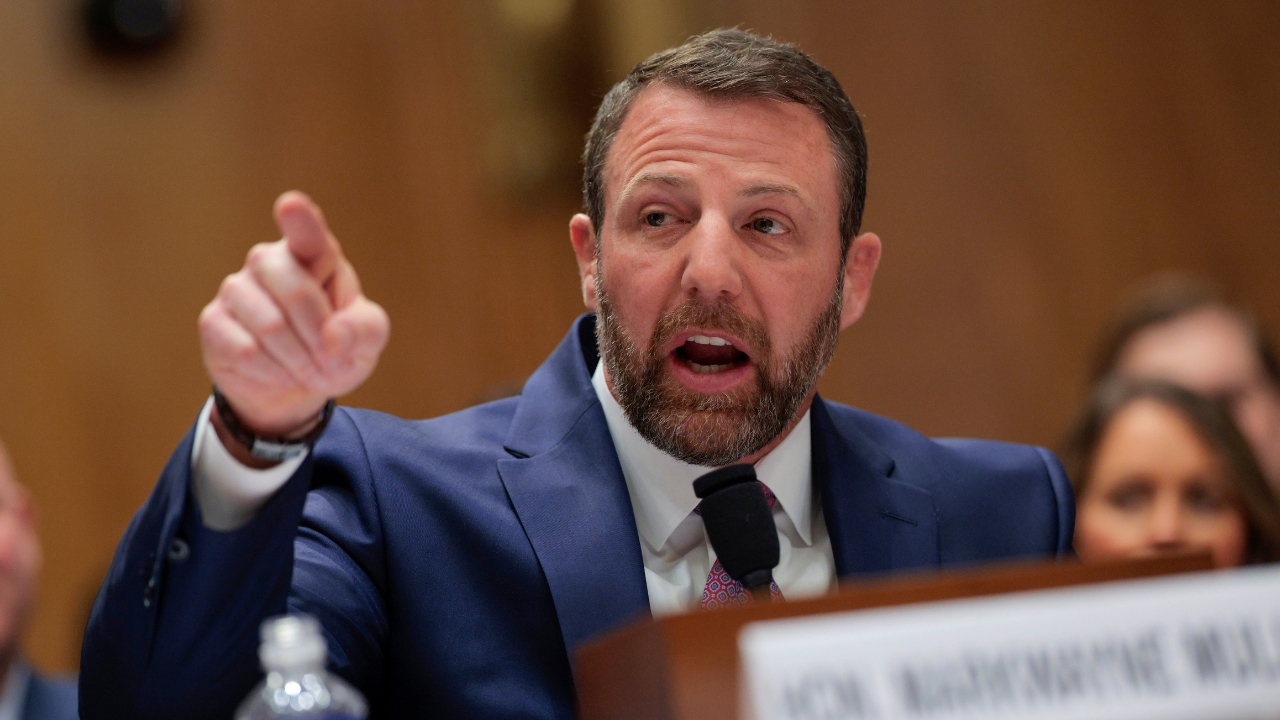 U.S. Sen. Markwayne Mullin (R-OK) testifies during a confirmation hearing to be the next Secretary of the Department of Homeland Security.