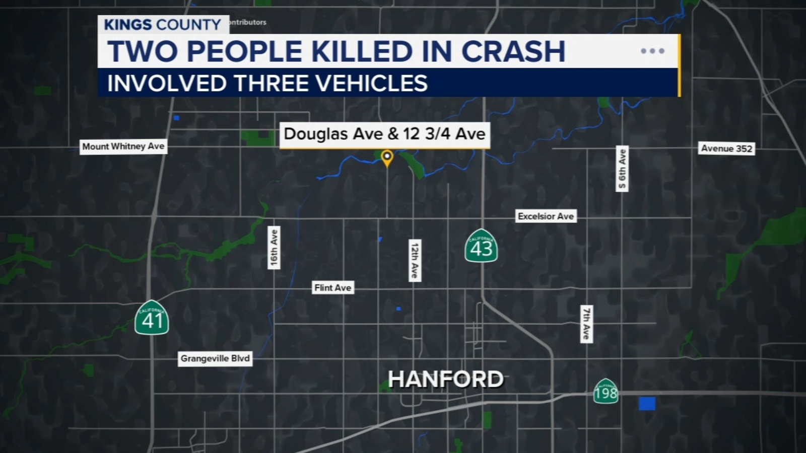 2 people killed in 3 vehicle crash in Kings County, CHP says