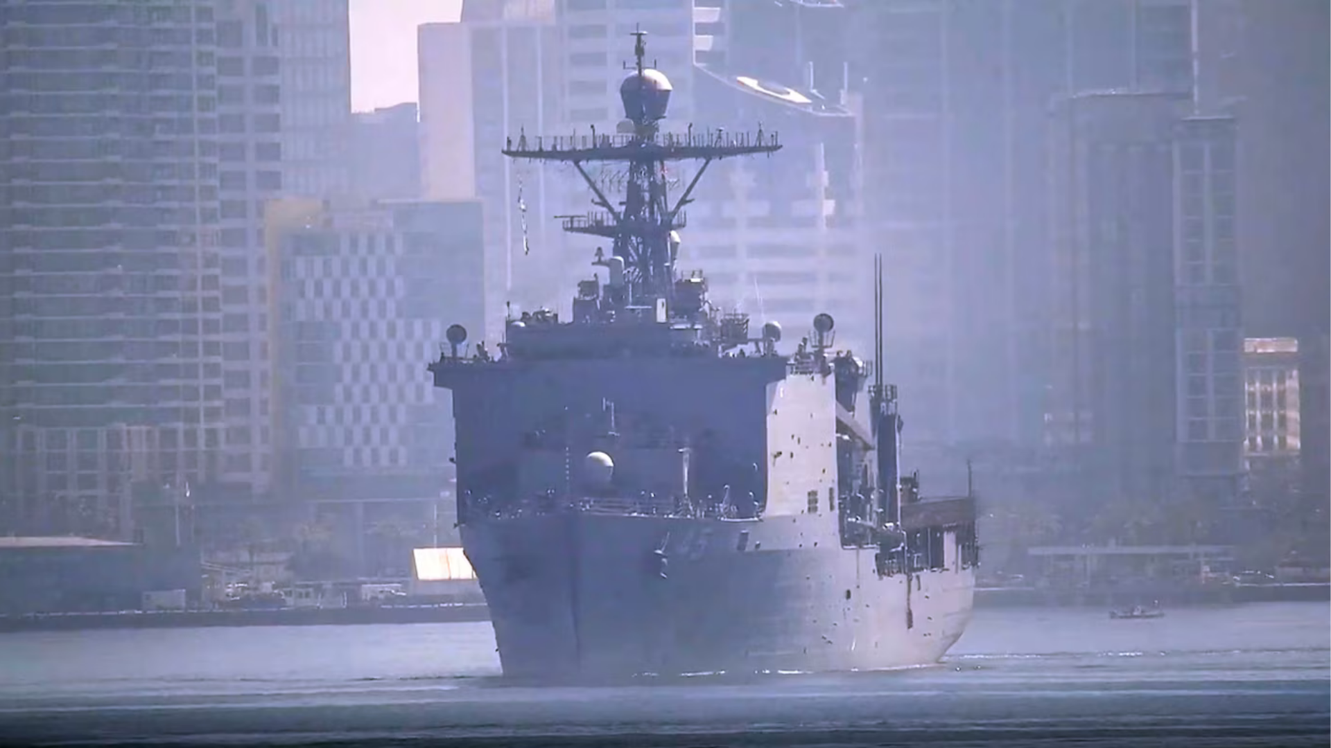 The USS Comstock departs from Naval Base San Diego on March 19, 2026.