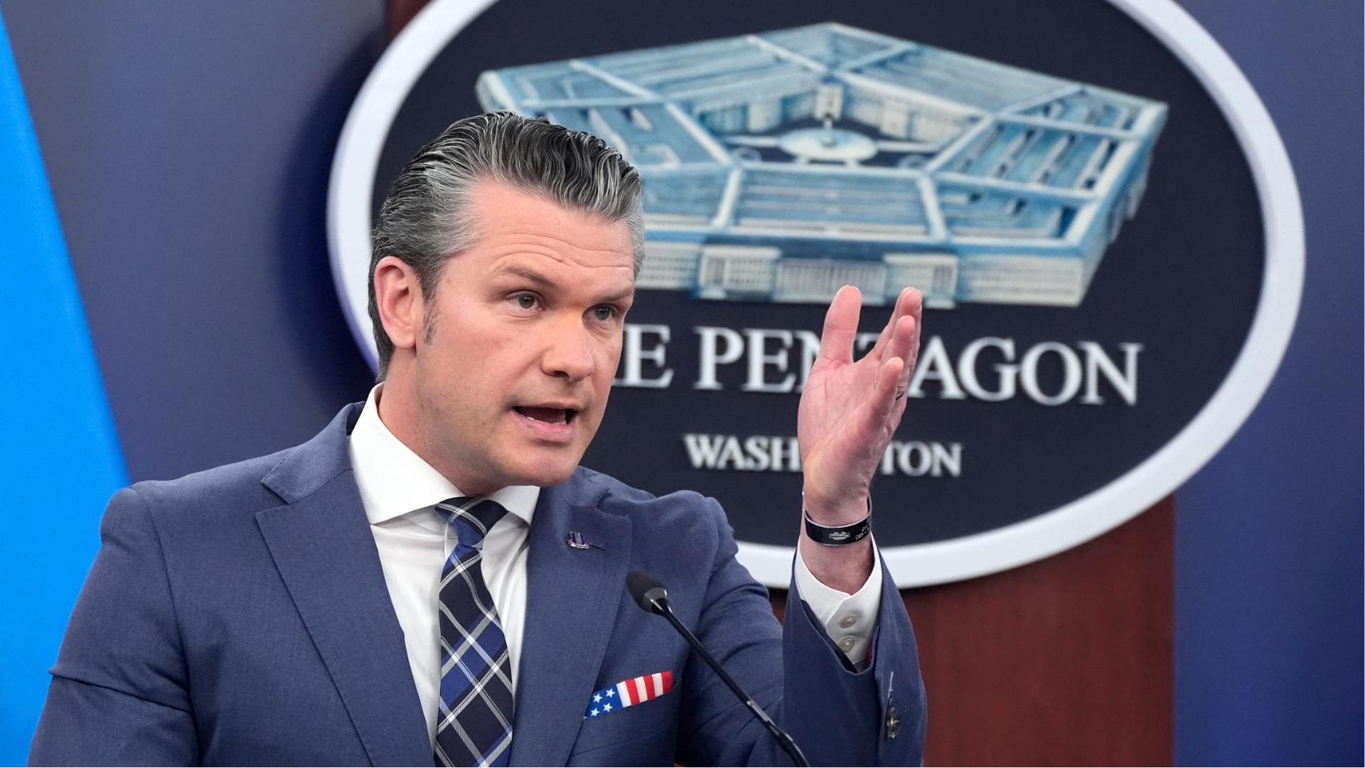 Defense Secretary Pete Hegseth speaks to members of the media during a press briefing at the Pentagon in Washington, Thursday, March 19, 2026.