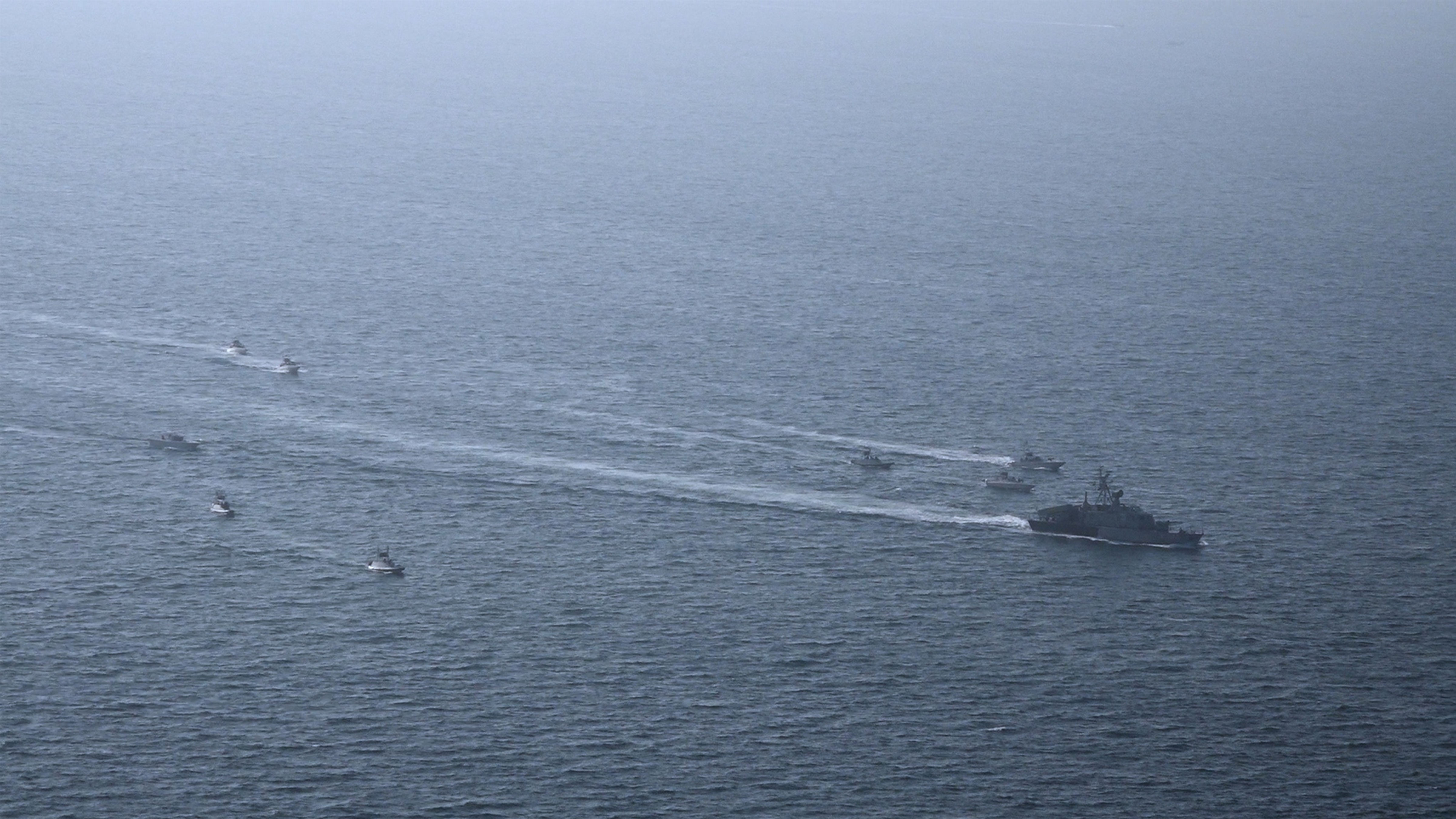 In this image provided by Sepahnews of the Iranian Revolutionary Guard on Feb. 16, 2026, shows the Iranian Revolutionary Guard's drill in the Persian Gulf.
