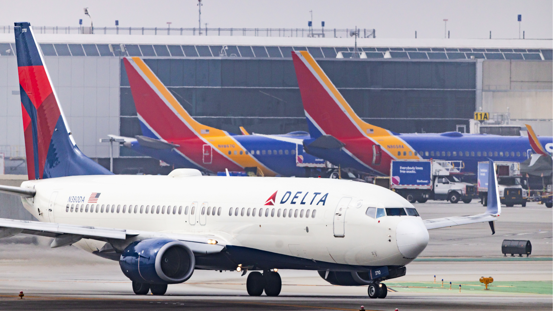 A Delta Airlines planes is on the tarmac at Los Angeles International Airport on Monday, March 23, 2026, in Los Angeles.