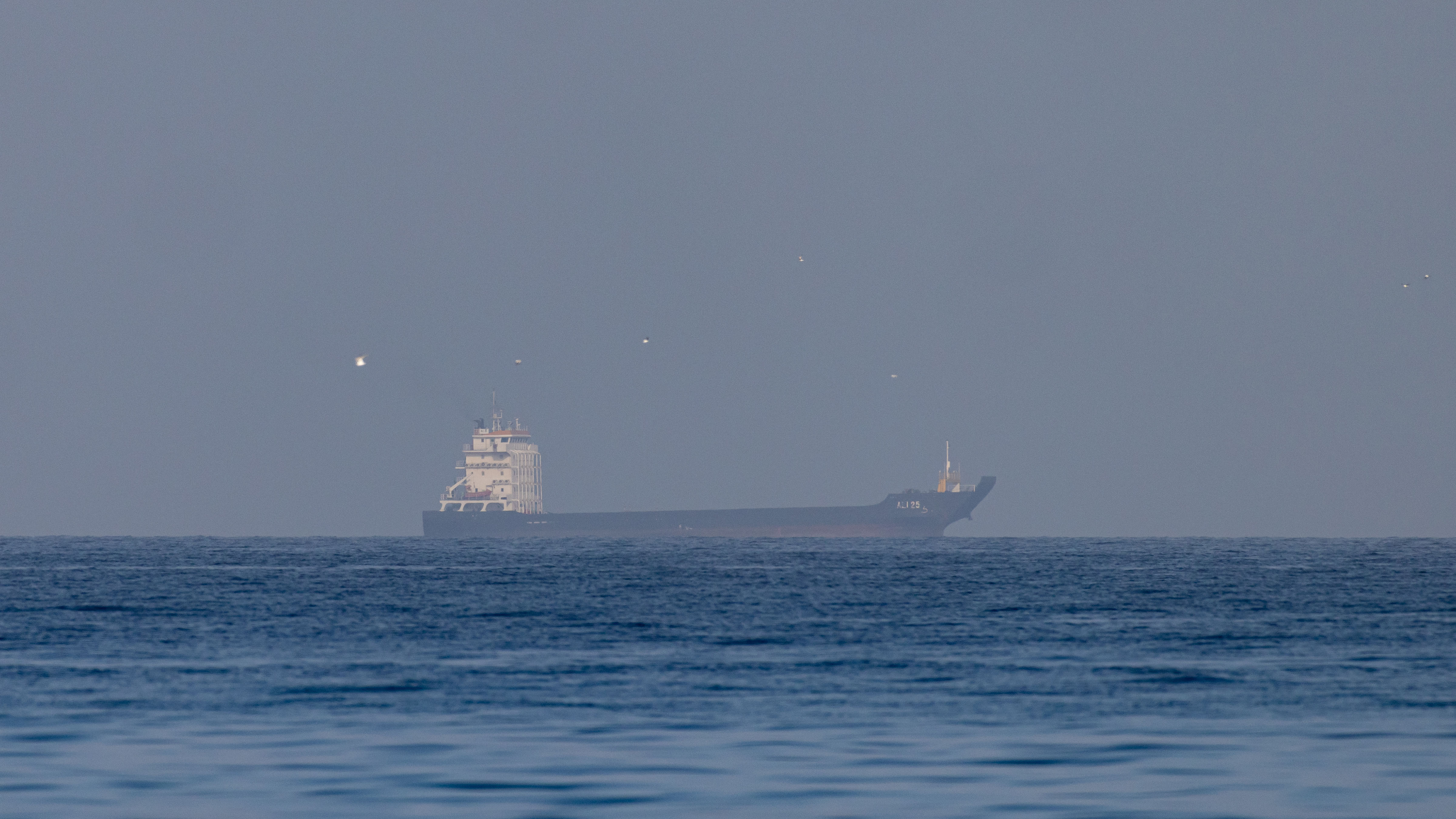 Cargo vessel, Ali 25, in the Gulf, near the Strait of Hormuz on March 22, 2026 in northern Ras al Khaimah, United Arab Emirates.