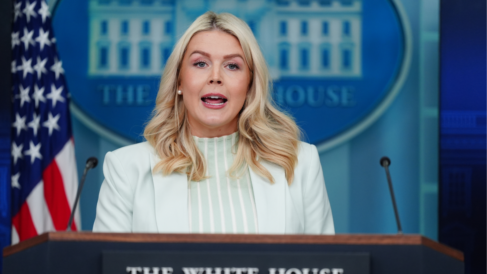 White House press secretary Karoline Leavitt speaks with reporters in the James Brady Press Briefing Room at the White House, Wednesday, March 25, 2026, in Washington.