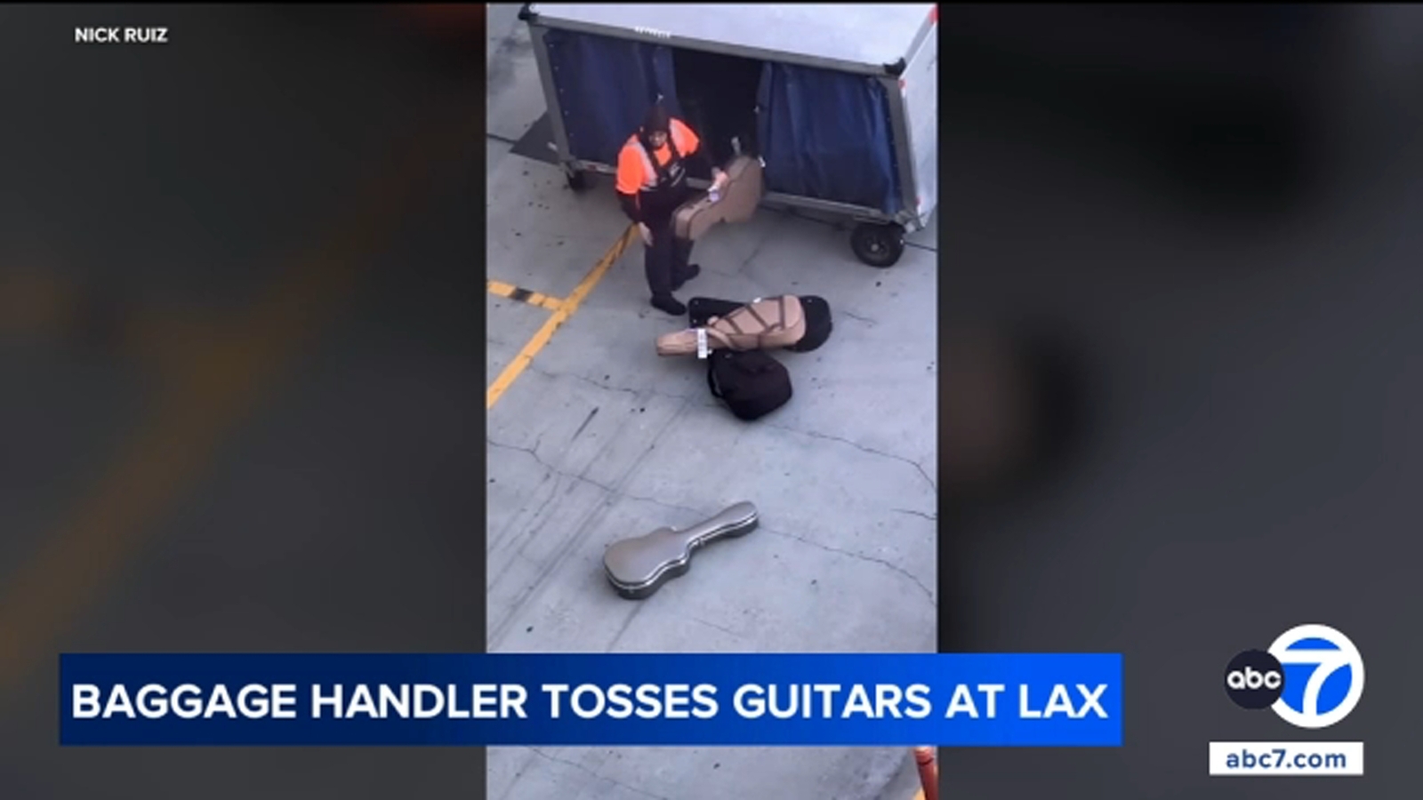 LAX baggage handler caught on video carelessly tossing guitars on tarmac LAX baggage handler caught on video carelessly tossing guitars on tarmac