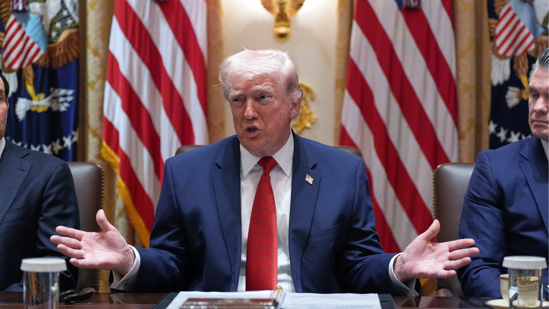 President Donald Trump speaks during a Cabinet meeting at the White House, Thursday, March 26, 2026, in Washington.