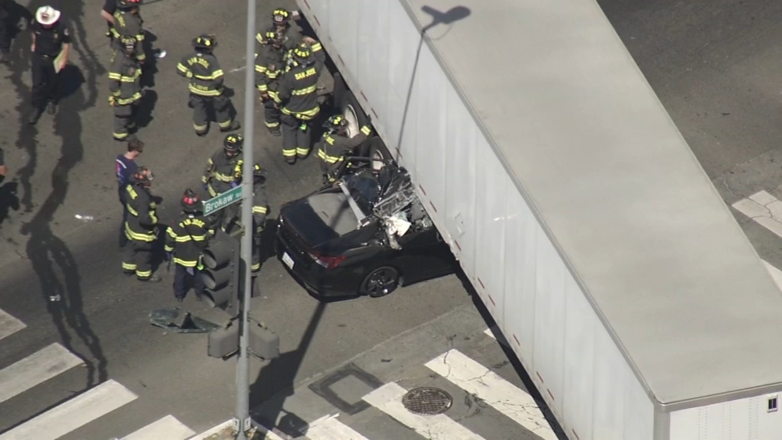 Driver, dog miraculously avoid serious injuries after getting wedged underneath big rig in SJ