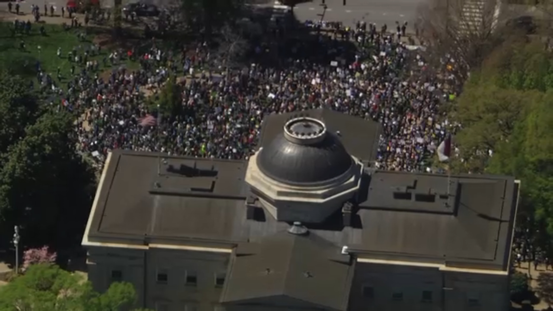 Chopper 11 flies over a "No Kings" rally in Raleigh on Saturday.