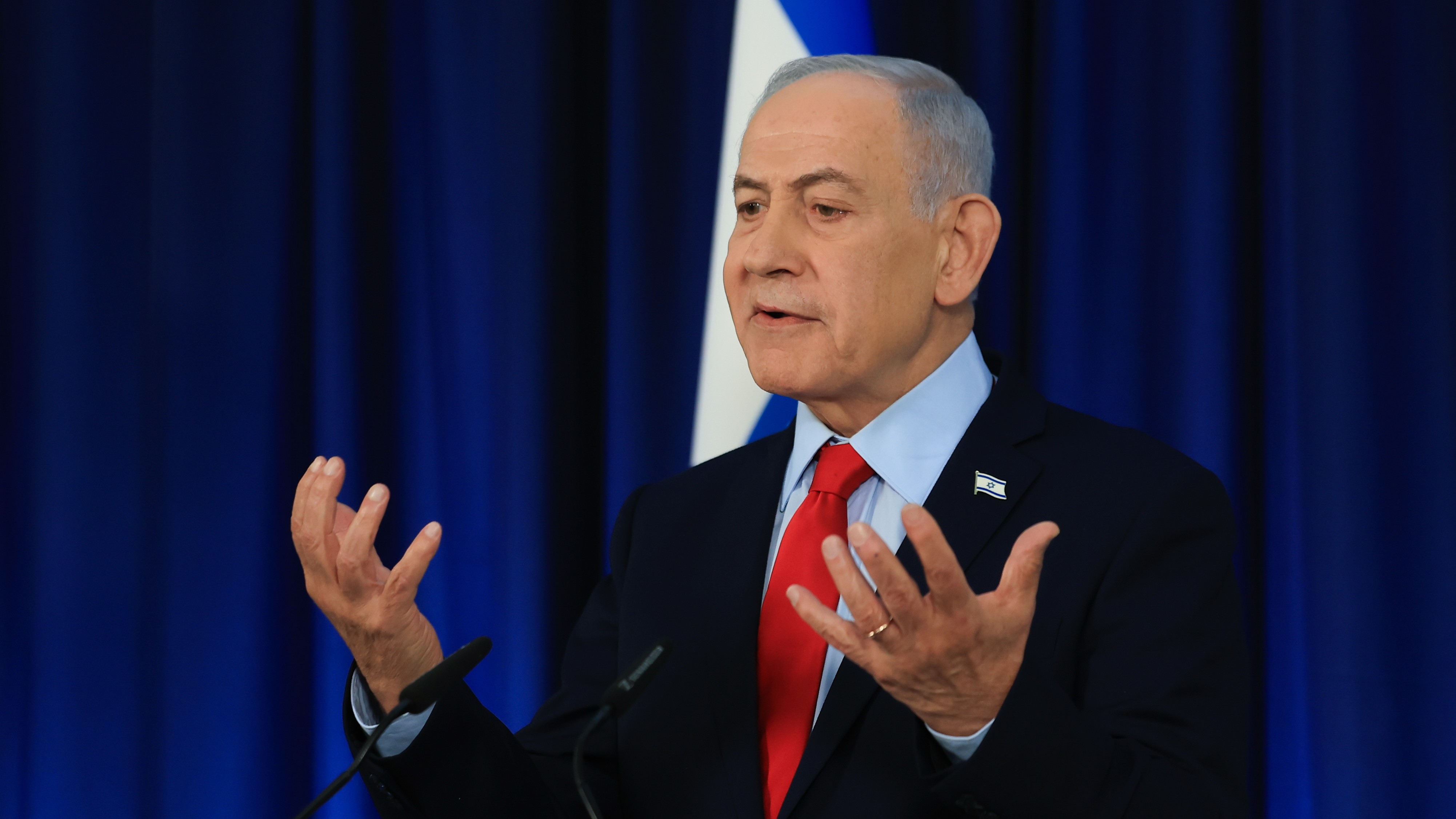 Israeli Prime Minister Benjamin Netanyahu speaks during a press conference in Jerusalem, Thursday, March 19, 2026.