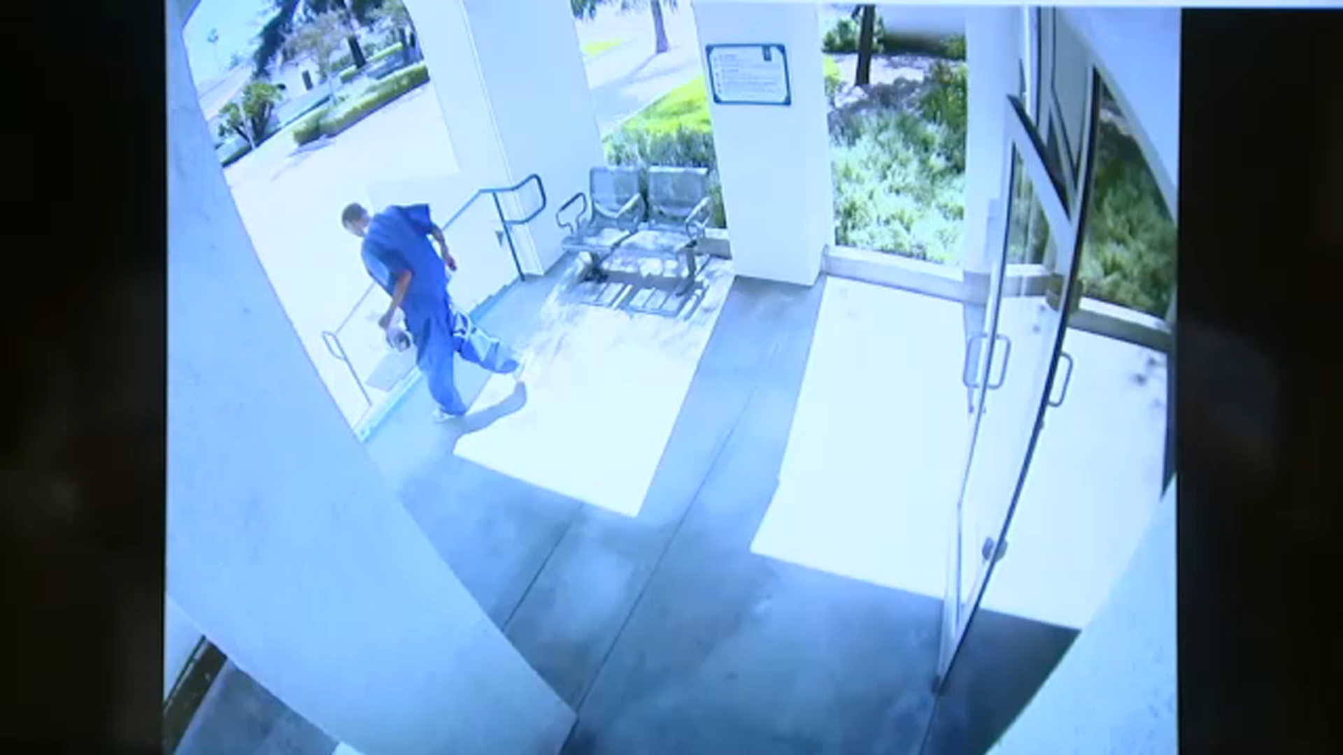 A still from surveillance video released by the Azusa Police Department shows Eric Valencia leaving the Azusa Police Station after being released from custody on Monday, March 23.