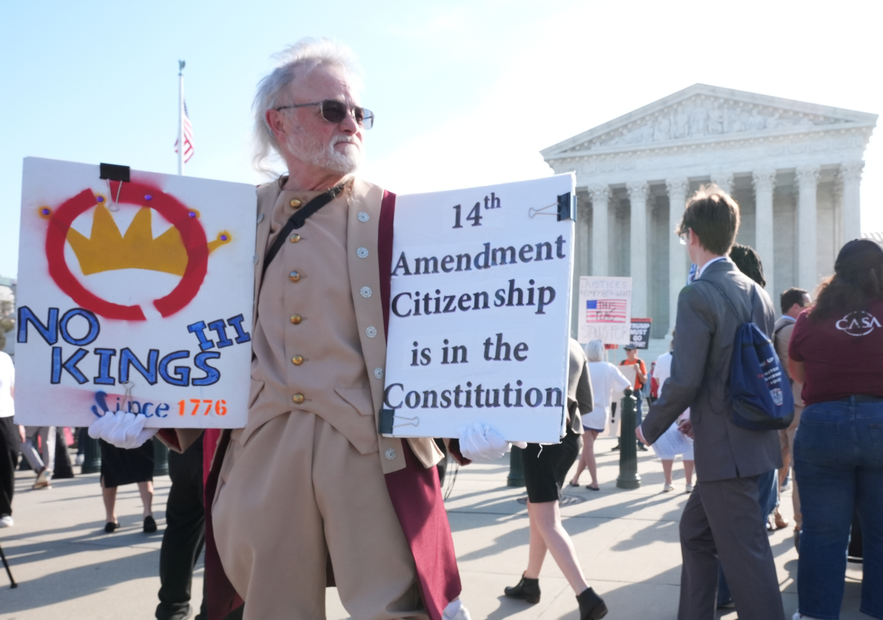 Pro and anti-Trump demonstrators rally outside the U.S. Supreme Court on Capitol Hill, in Washington, Wednesday, April 1, 2026. 