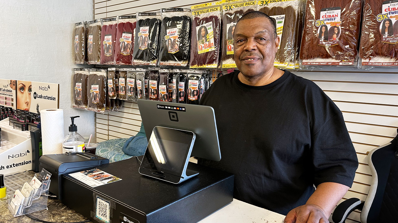 Ricky Brinkley, a 65-year-old Democrat, is a retired truck driver working in his daughter's beauty supply store in Nashville, N.C., March 11, 2026.