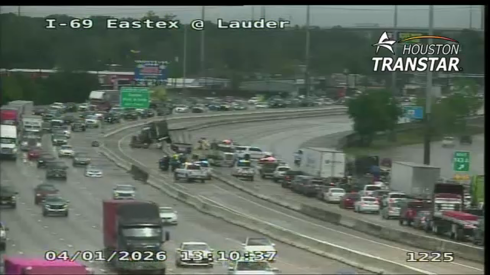 Multiple lanes of Eastex Fwy northbound at Lauder impacted by jackknifed 18-wheeler