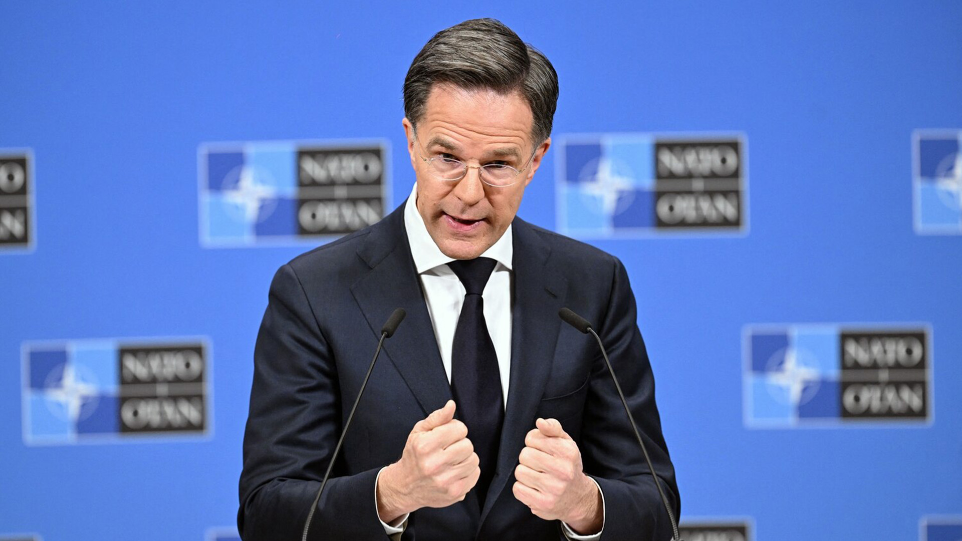 NATO Secretary General Mark Rutte gives a press conference about NATO's general annual report in Brussels on March 26, 2026.